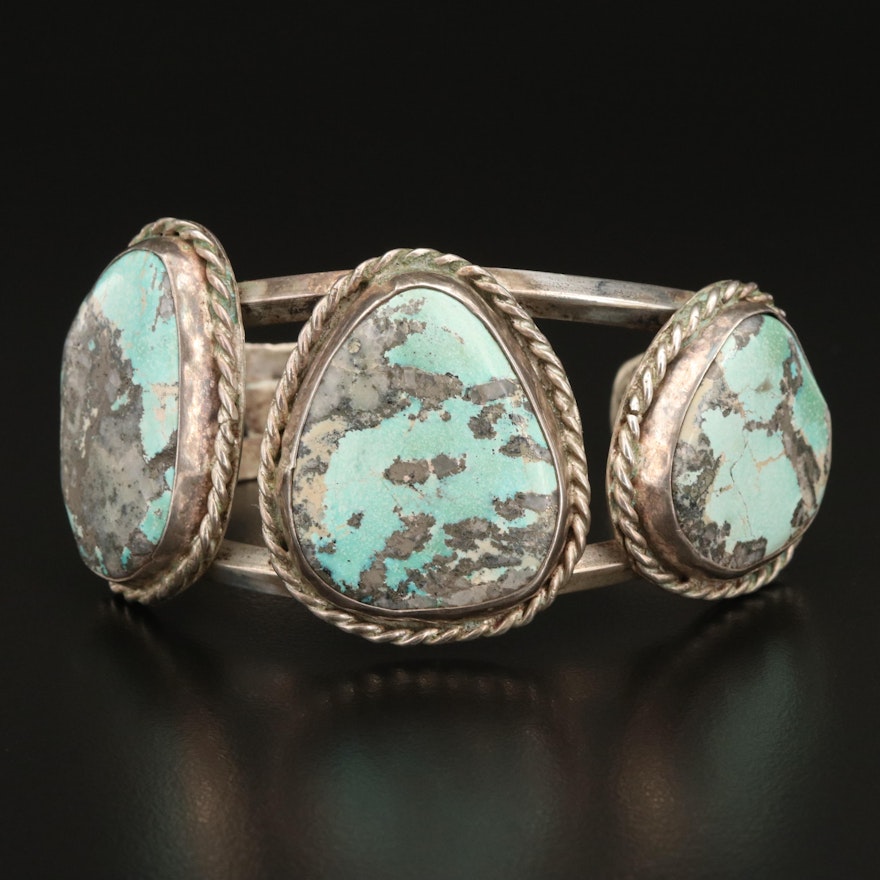 Western Sterling Turquoise Cuff with Braid Accent