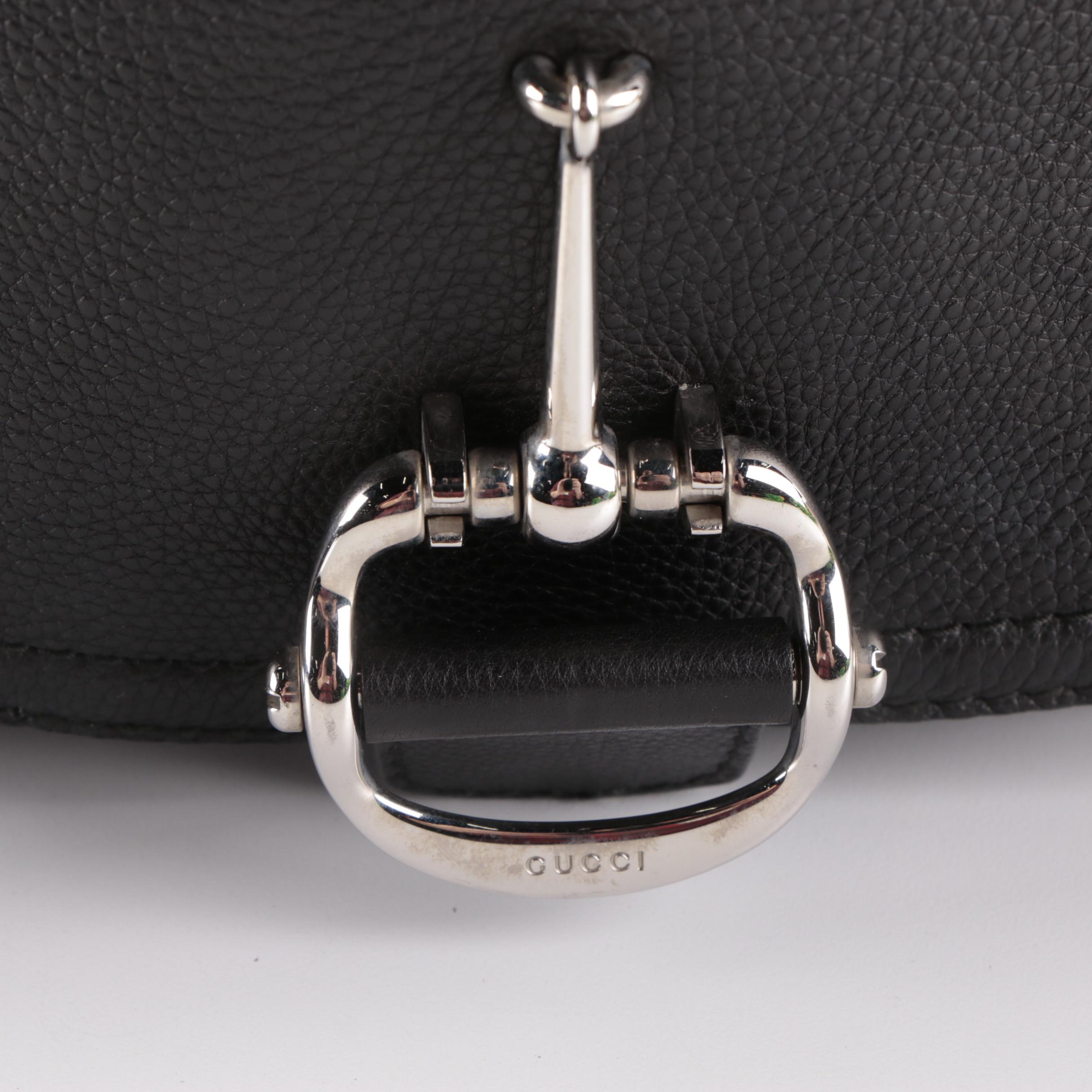 Gucci Techno Horsebit Shoulder Bag in Black Leather with Bamboo Tassels