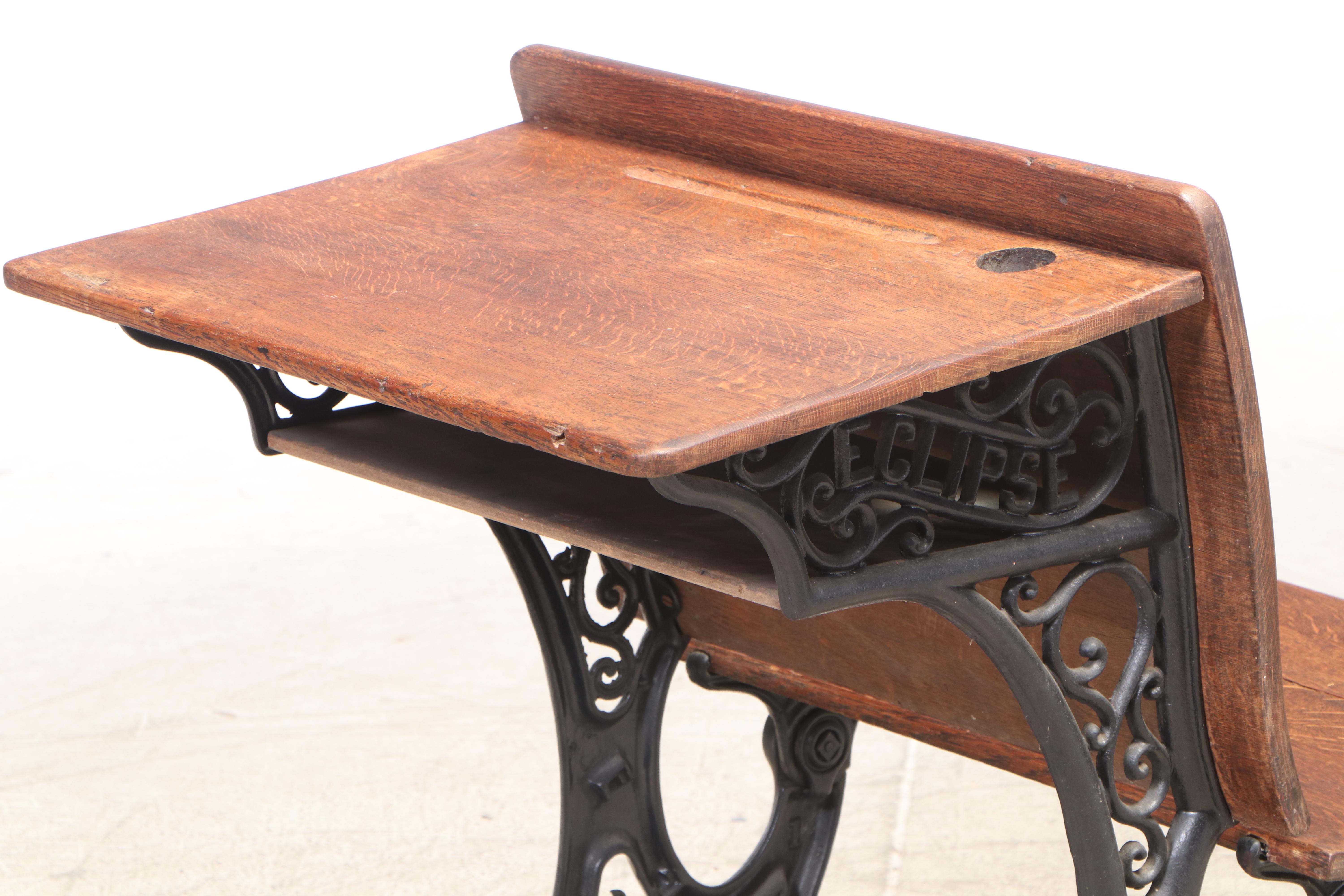 Theodore Kundtz Co. "Eclipse" Cast Iron and Oak School Desk