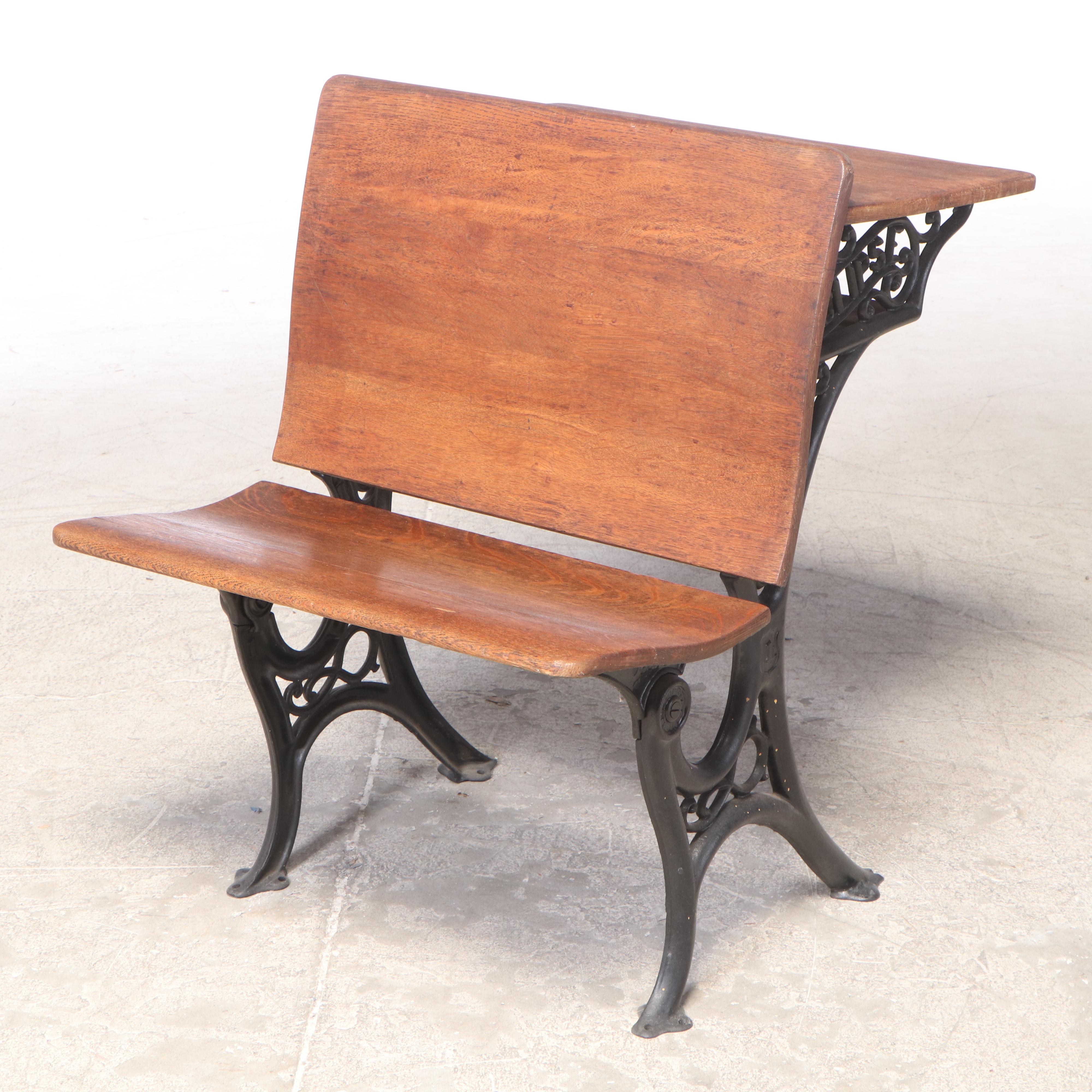 Theodore Kundtz Co. "Eclipse" Cast Iron and Oak School Desk