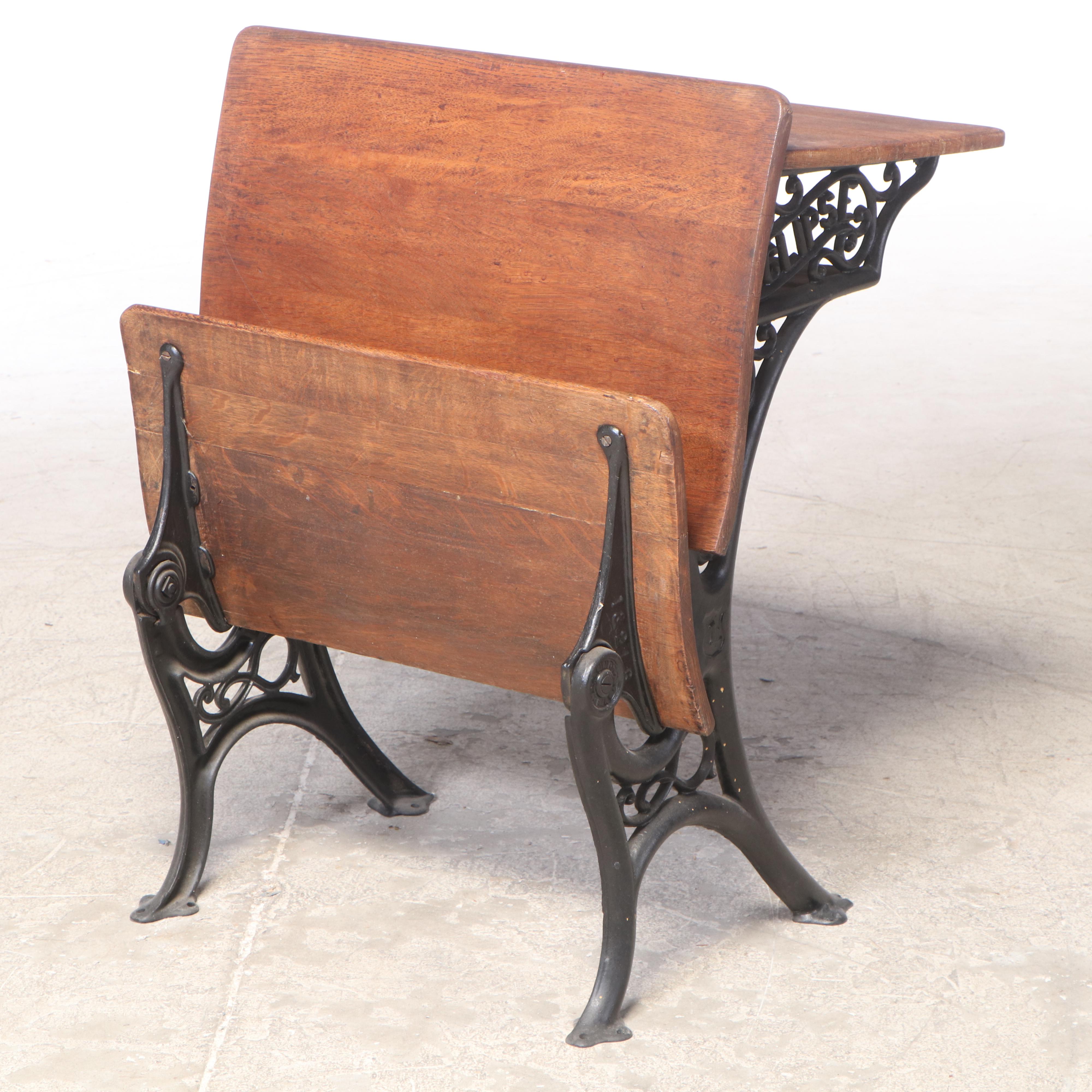Theodore Kundtz Co. "Eclipse" Cast Iron and Oak School Desk
