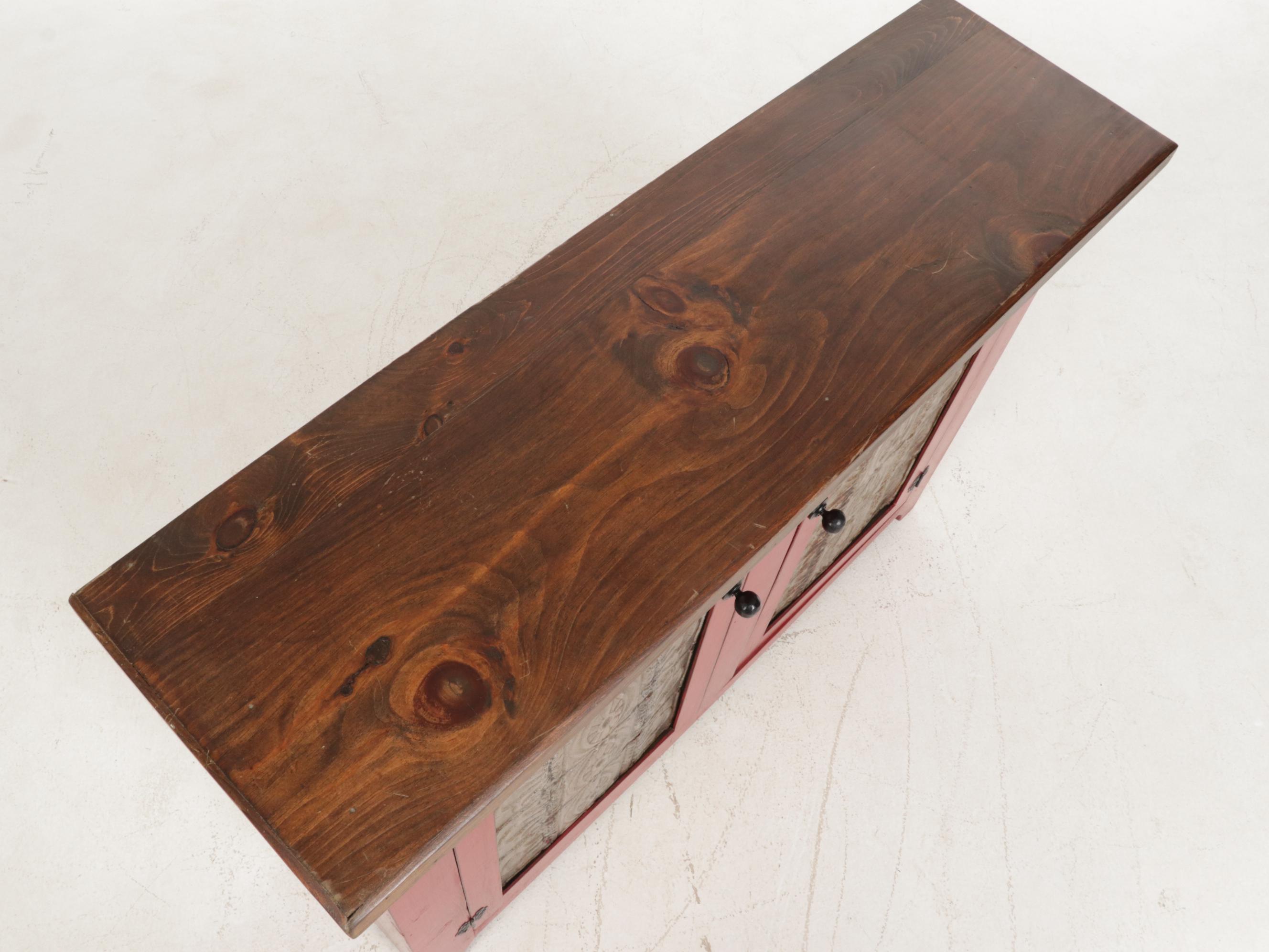 Amish-Made Tin Front Painted Wood Cabinet