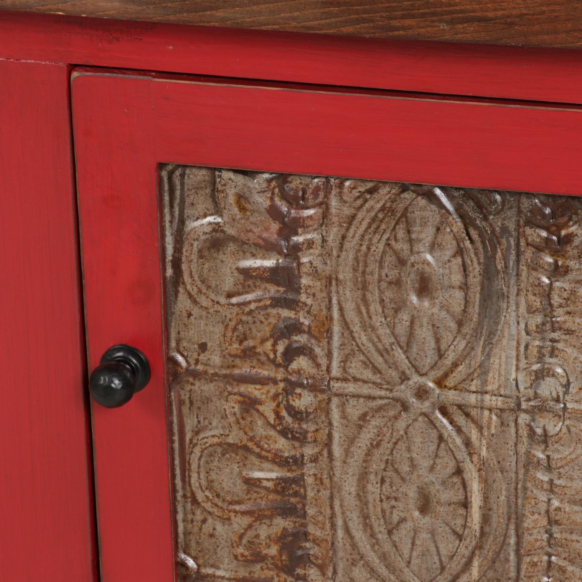 Amish-Made Tin Front Painted Wood Cabinet