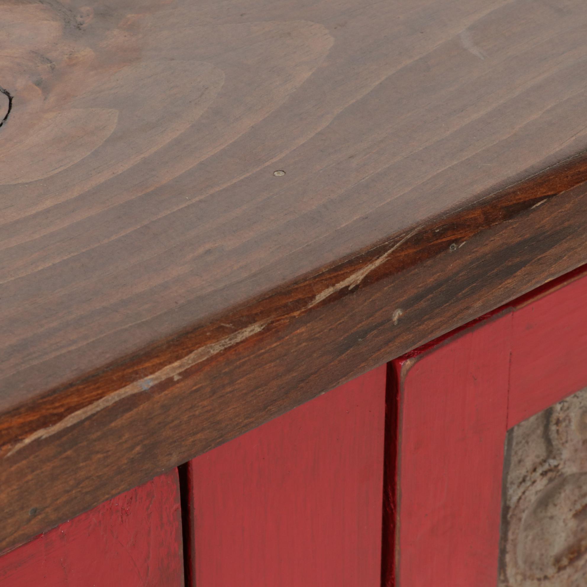 Amish-Made Tin Front Painted Wood Cabinet