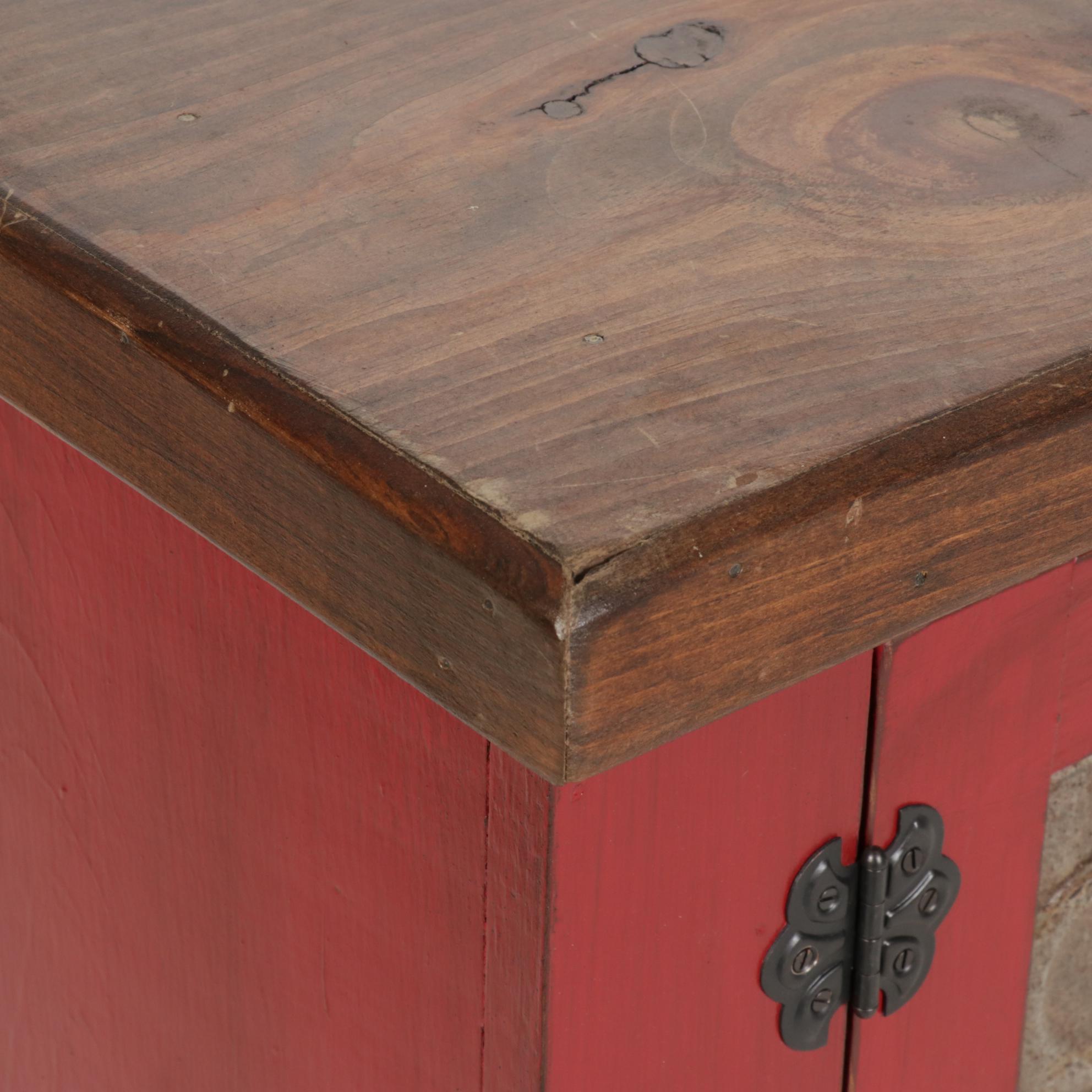 Amish-Made Tin Front Painted Wood Cabinet