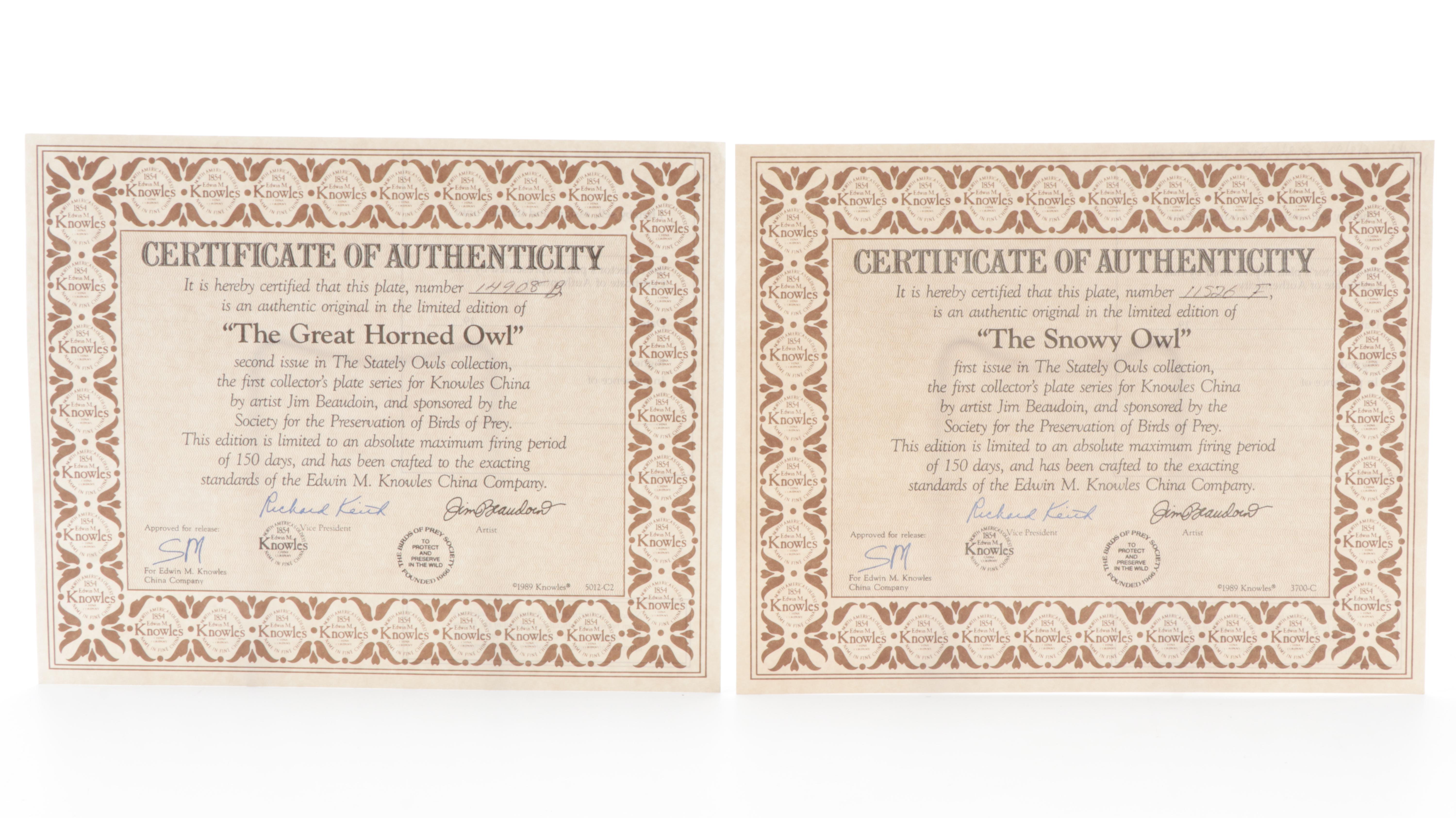 Knowles Fine China "Stately Owls" Plates with Other Bird Collector Plates