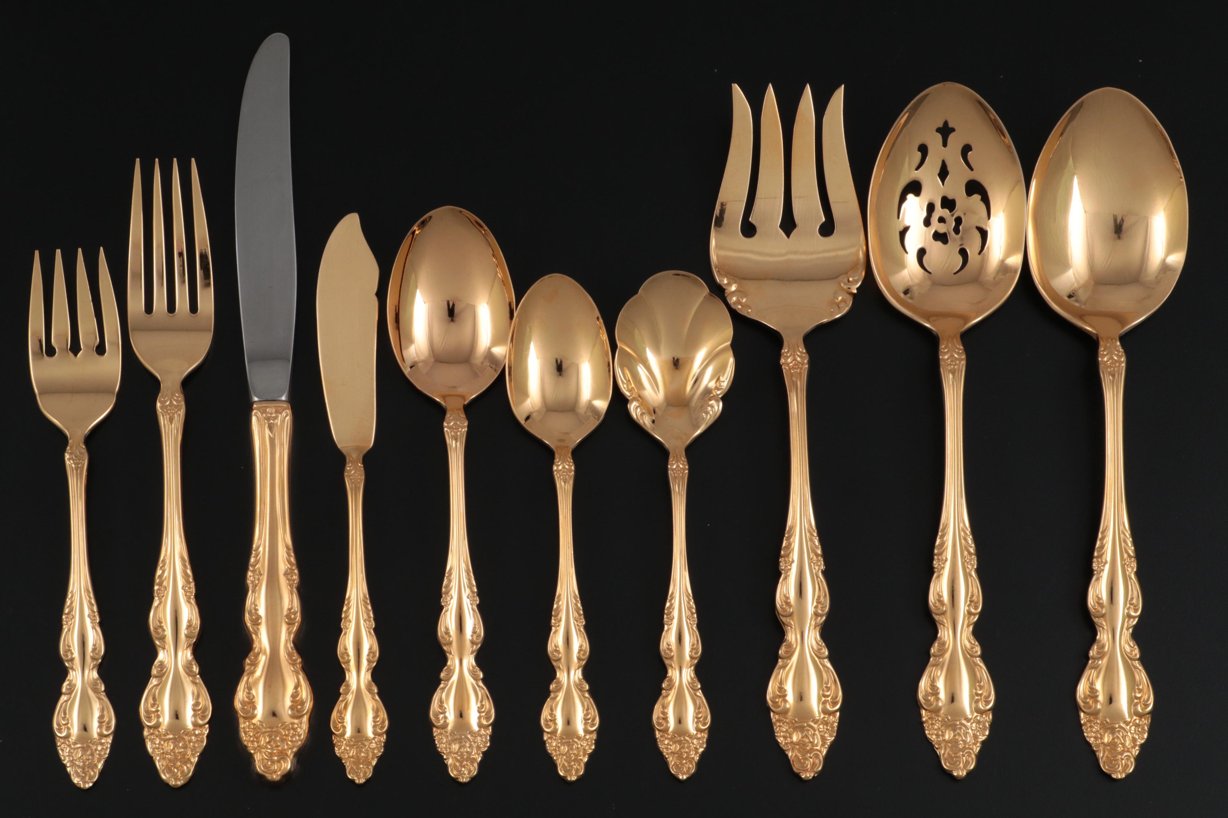 1881 Rogers Oneida "Golden Baroque Rose" Gold Electroplate Flatware, 1950–1969