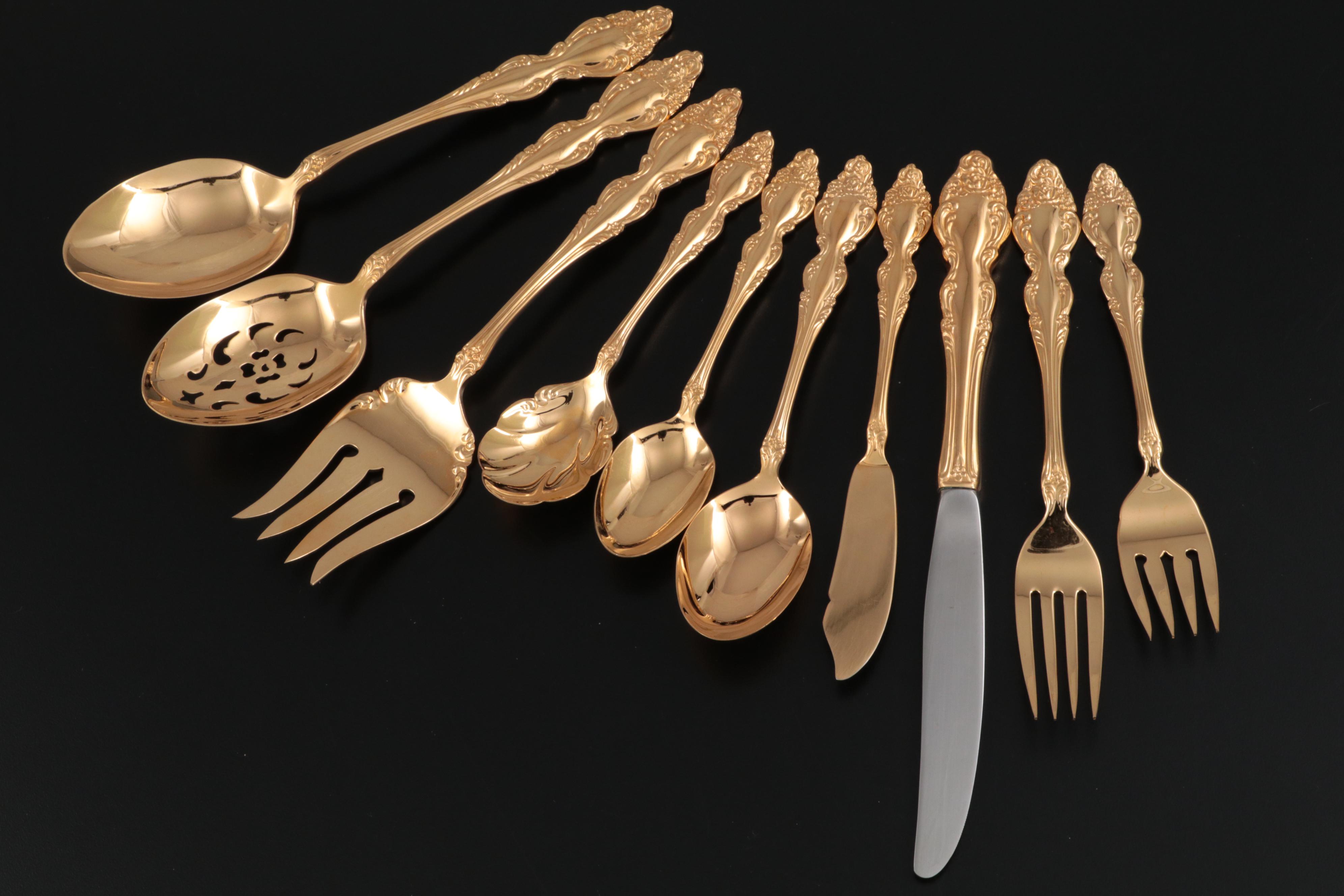 1881 Rogers Oneida "Golden Baroque Rose" Gold Electroplate Flatware, 1950–1969