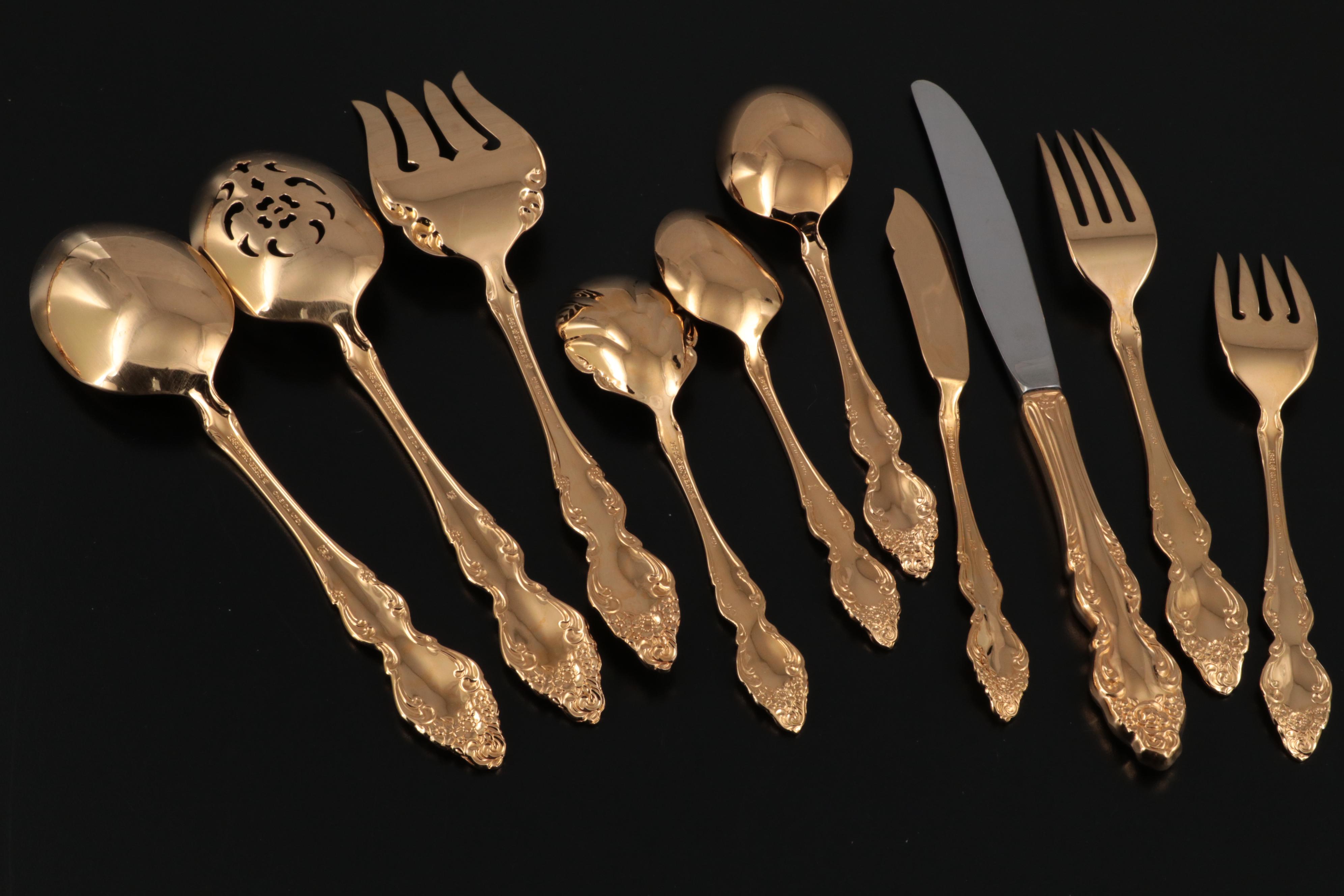 1881 Rogers Oneida "Golden Baroque Rose" Gold Electroplate Flatware, 1950–1969