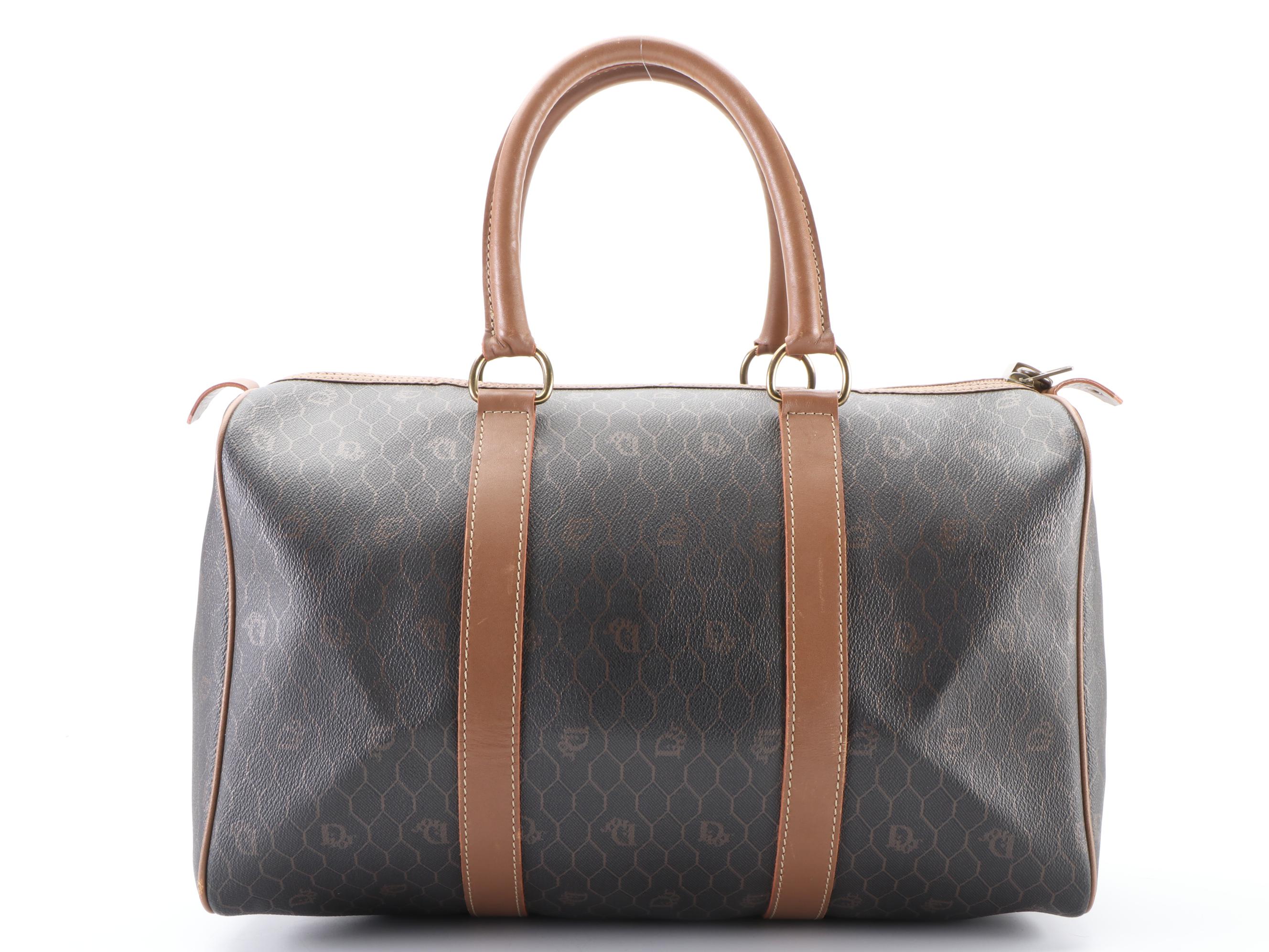 Christian Dior Honeycomb Coated Canvas and Leather Boston Bag
