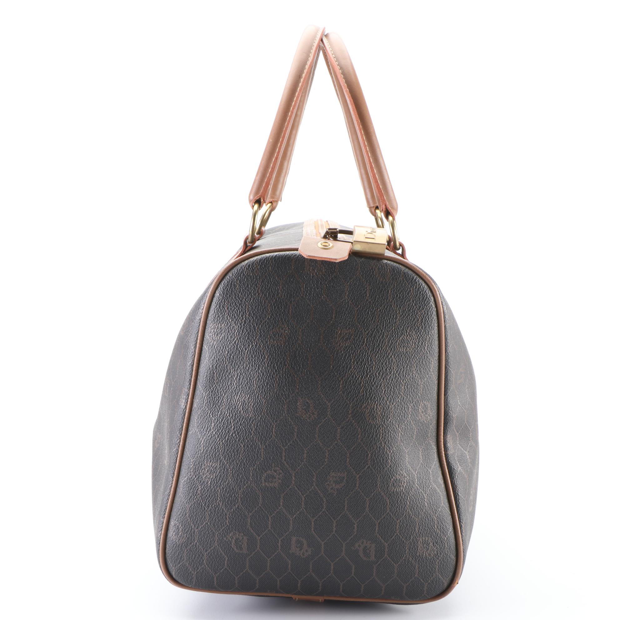 Christian Dior Honeycomb Coated Canvas and Leather Boston Bag