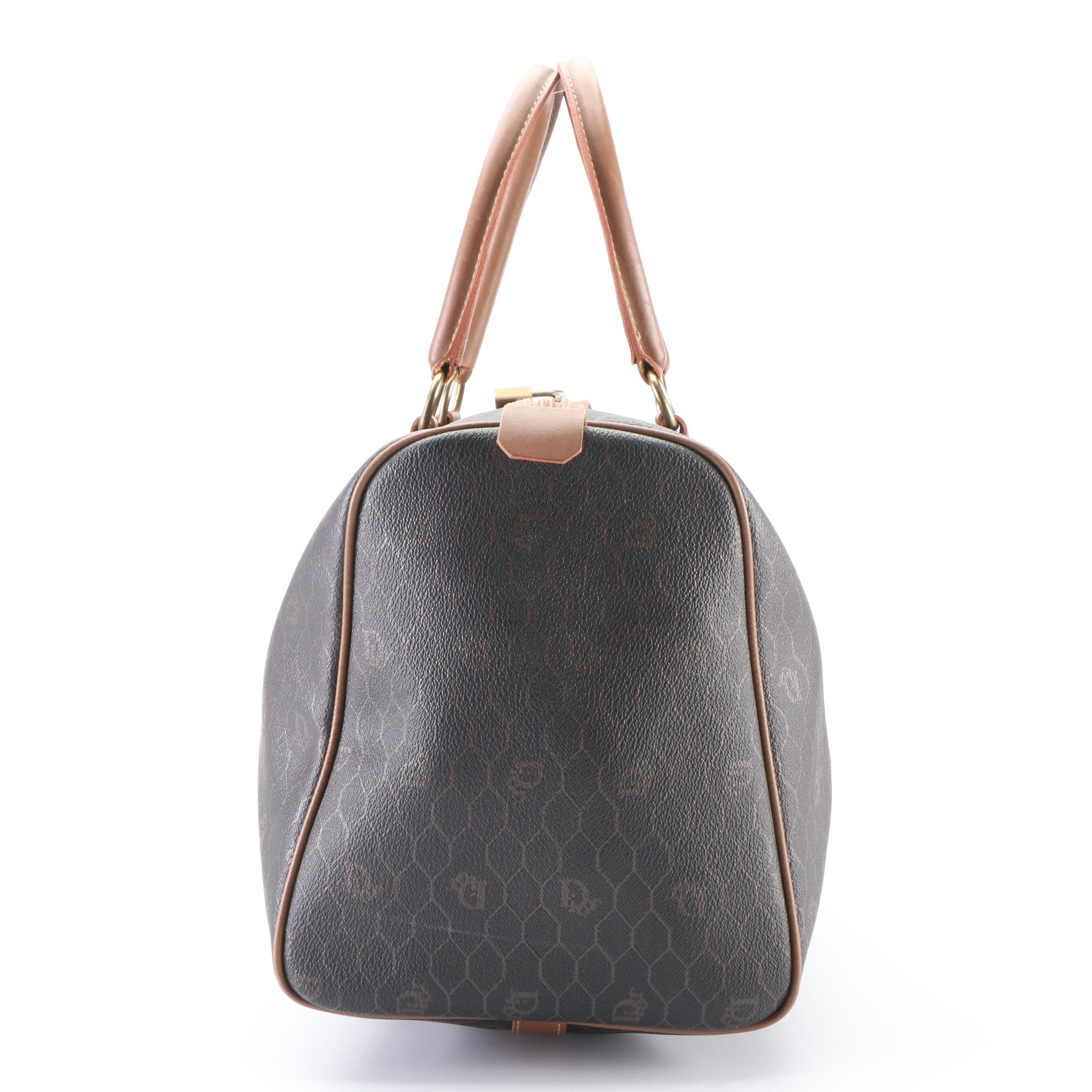 Christian Dior Honeycomb Coated Canvas and Leather Boston Bag