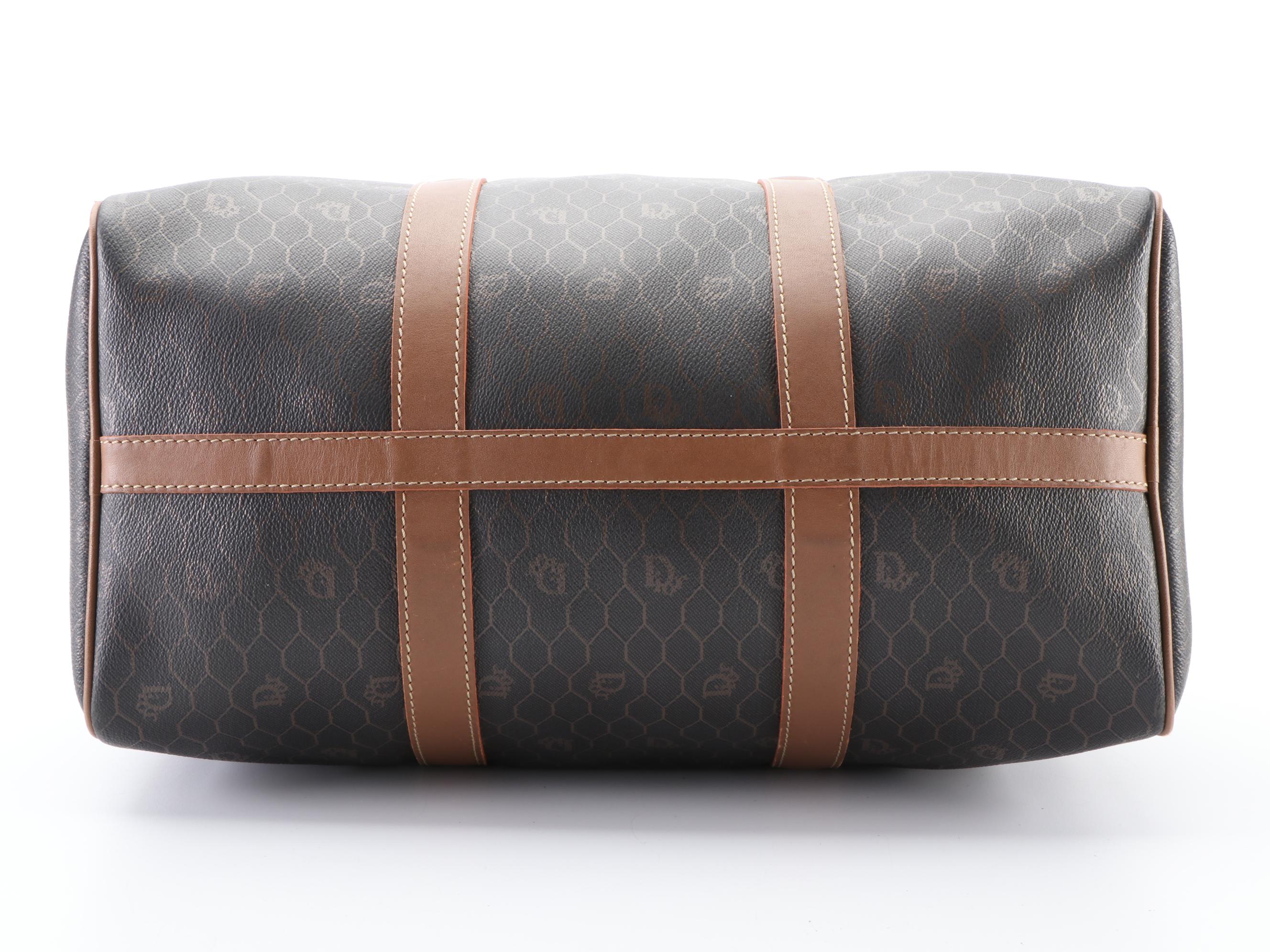 Christian Dior Honeycomb Coated Canvas and Leather Boston Bag