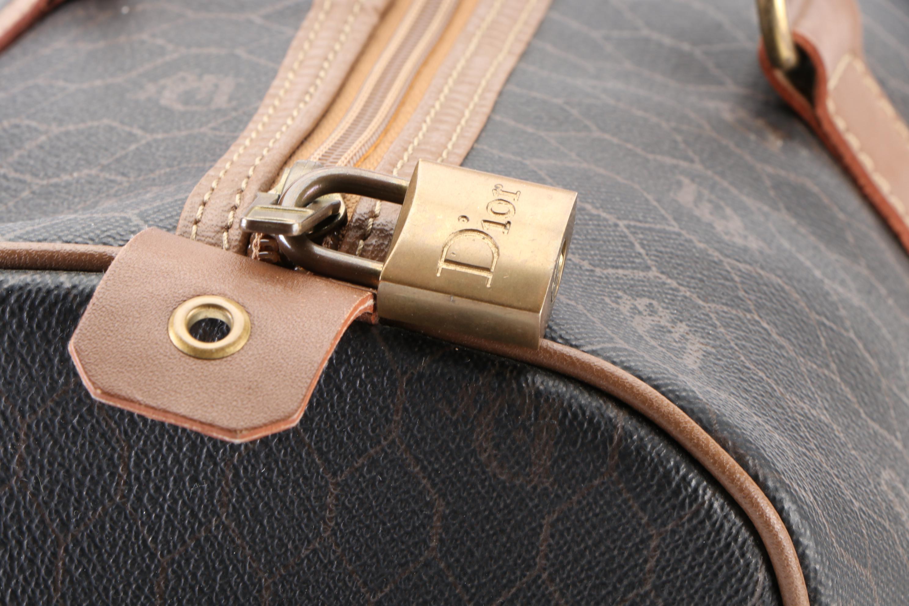 Christian Dior Honeycomb Coated Canvas and Leather Boston Bag