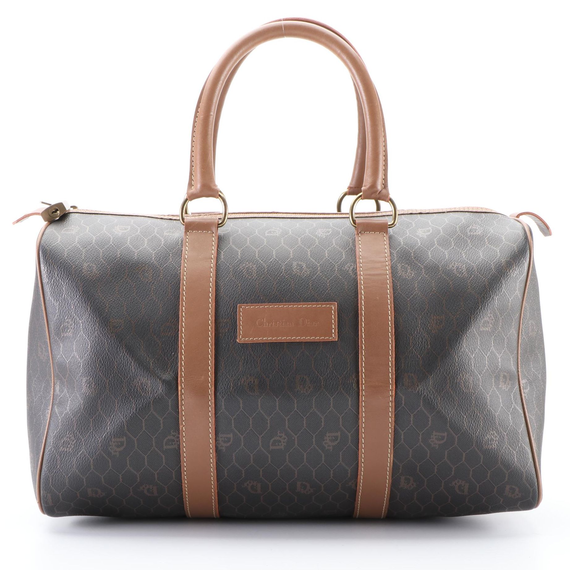 Christian Dior Honeycomb Coated Canvas and Leather Boston Bag