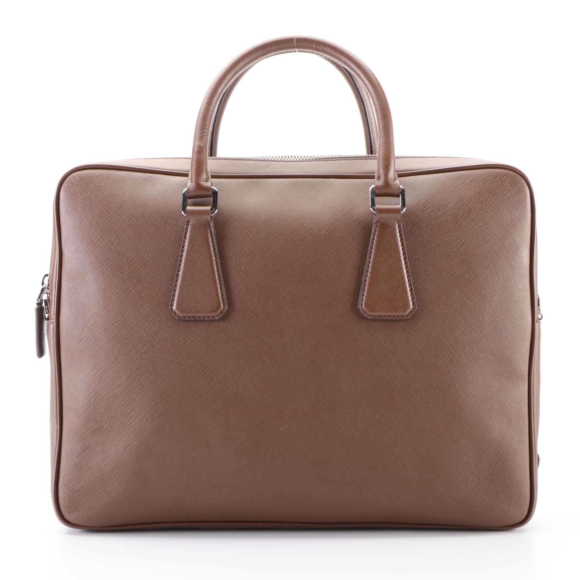 Prada Brown Saffiano Two-Way Business Bag