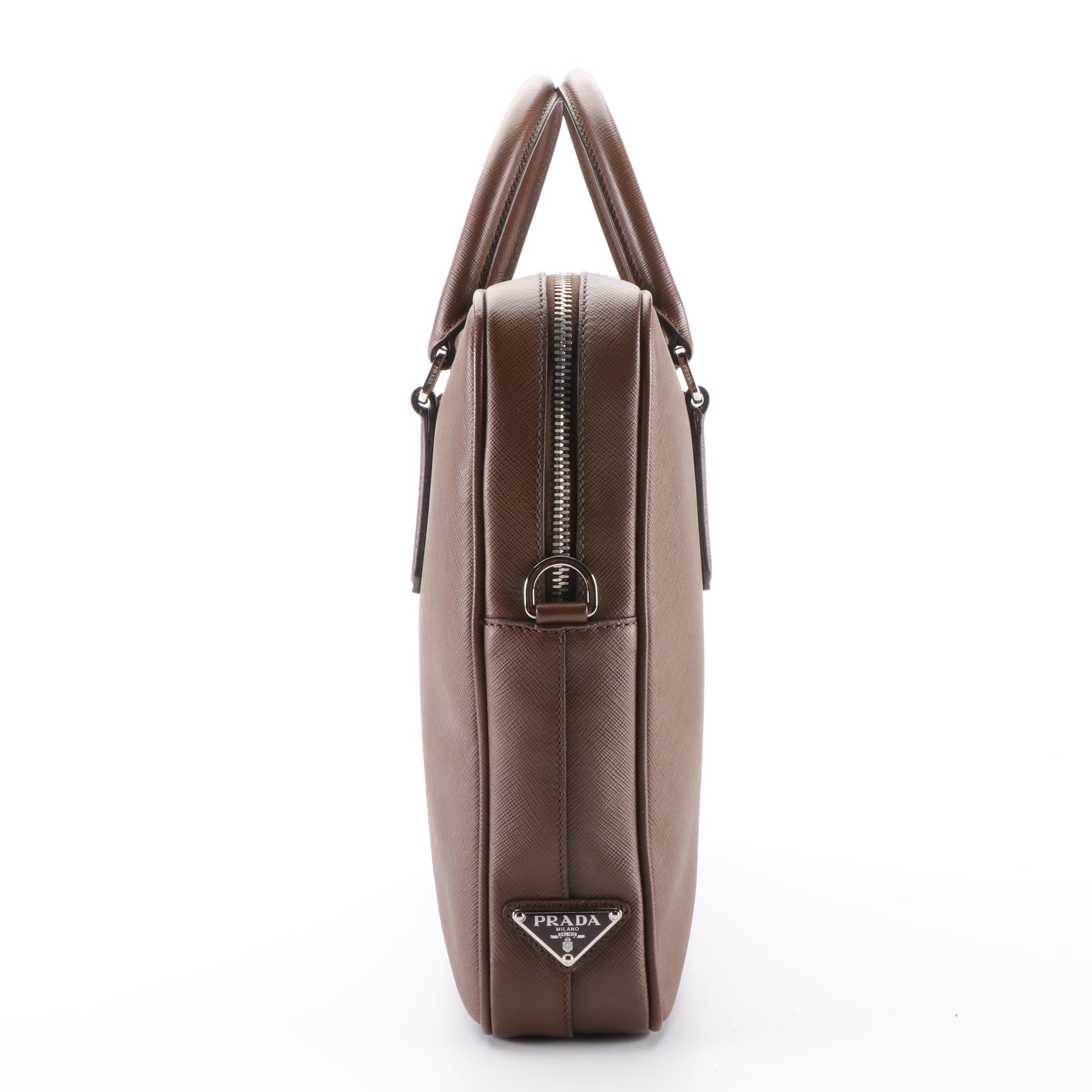 Prada Brown Saffiano Two-Way Business Bag