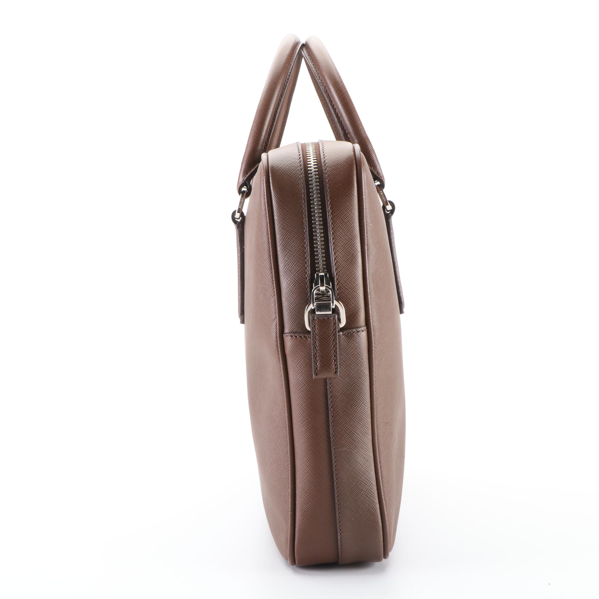 Prada Brown Saffiano Two-Way Business Bag