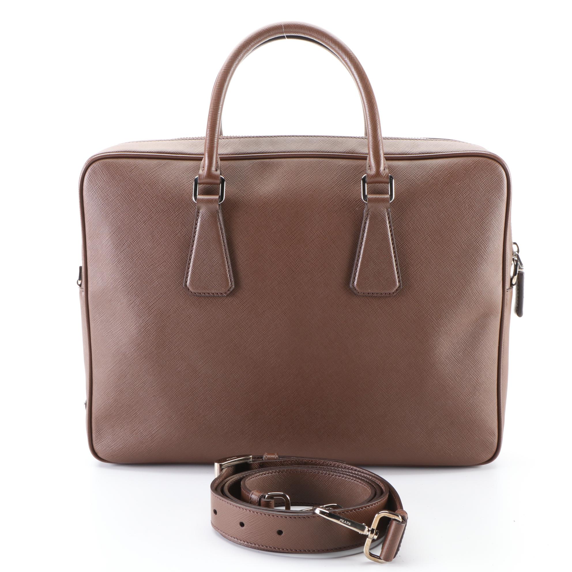 Prada Brown Saffiano Two-Way Business Bag