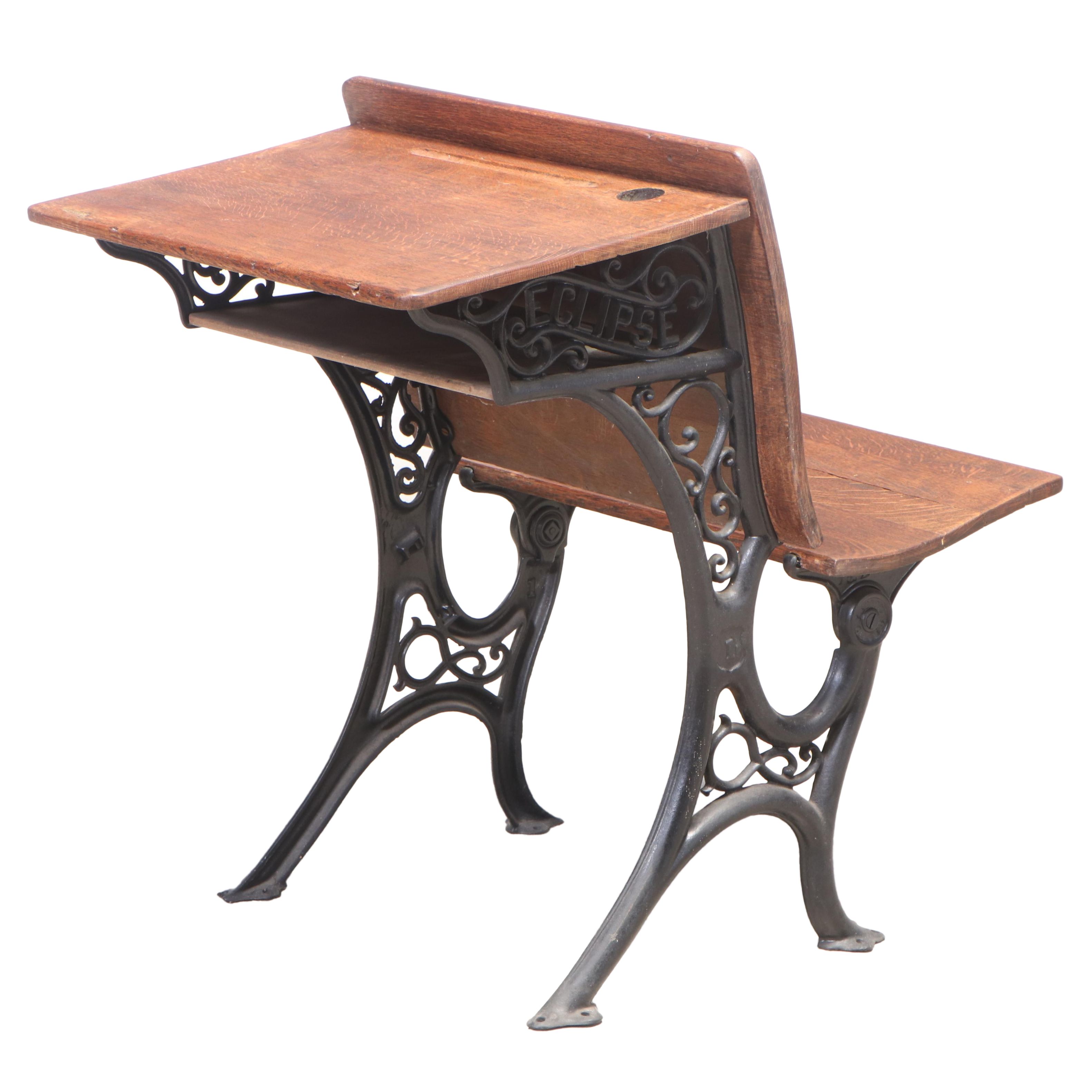 Theodore Kundtz Co. "Eclipse" Cast Iron and Oak School Desk