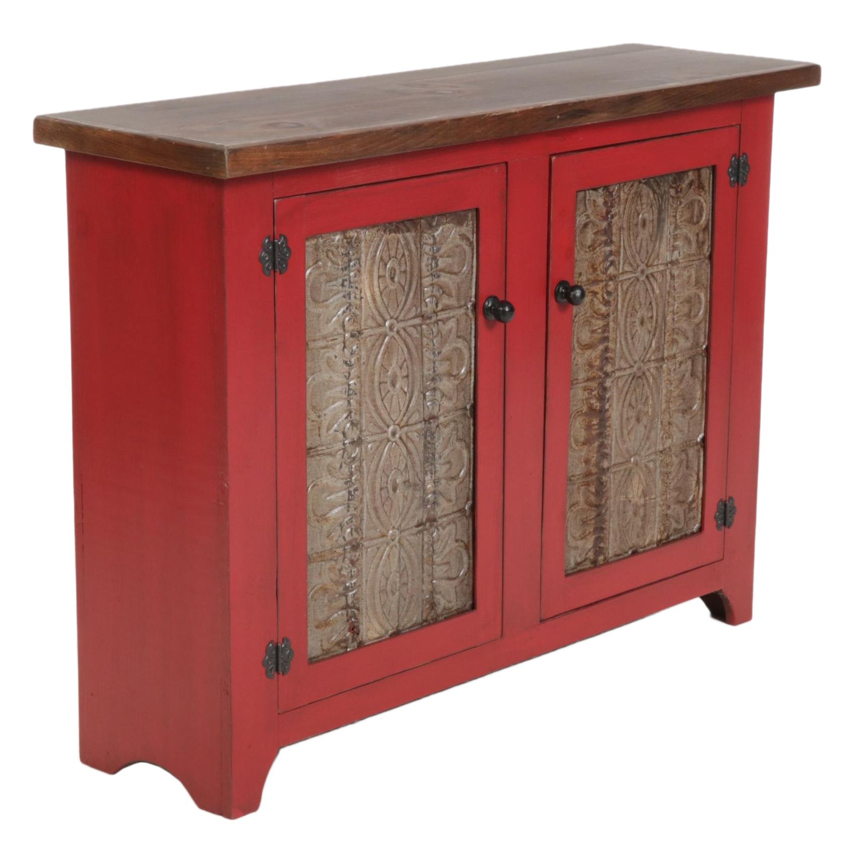 Amish-Made Tin Front Painted Wood Cabinet