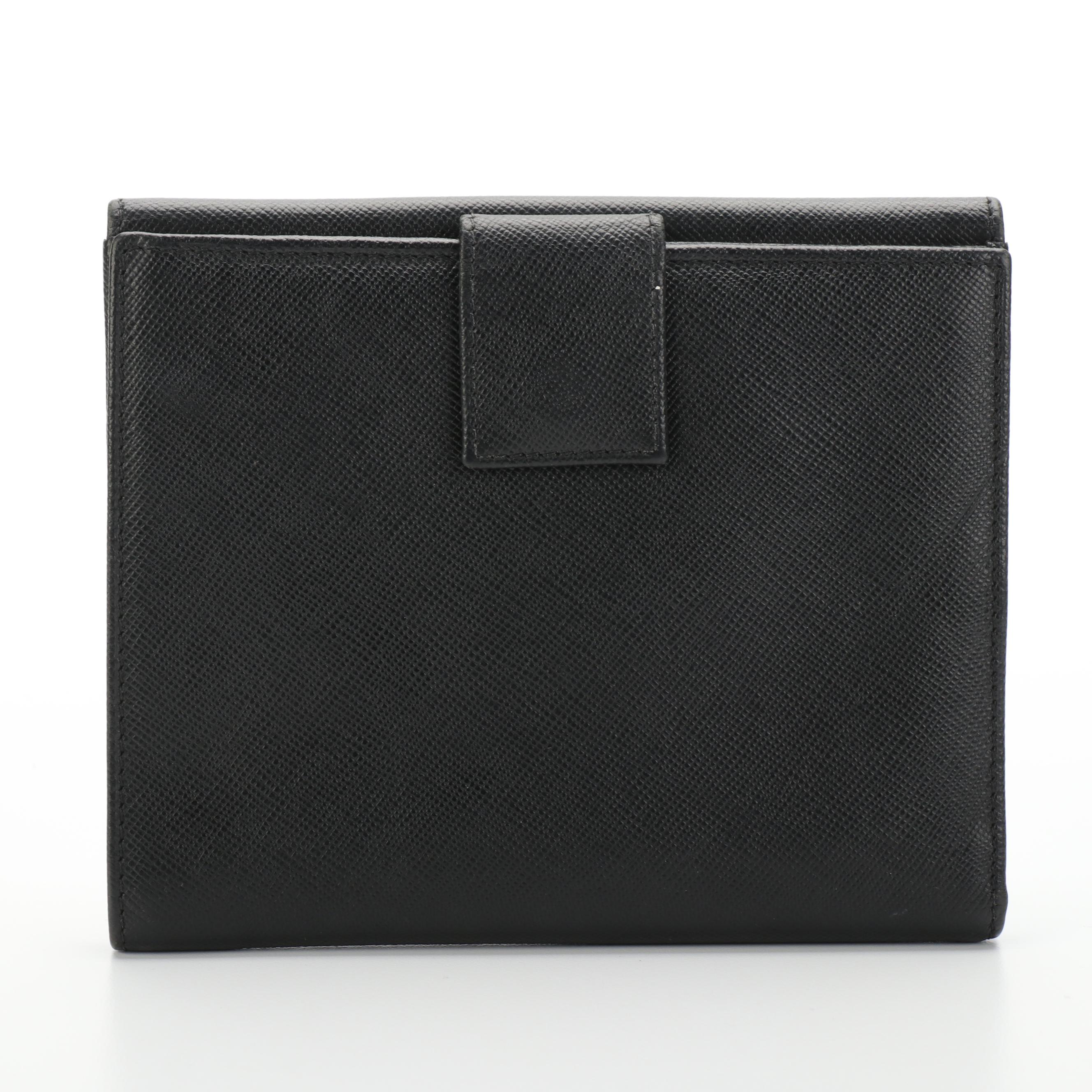 Prada Trifold Wallet in Black Saffiano Leather with Box