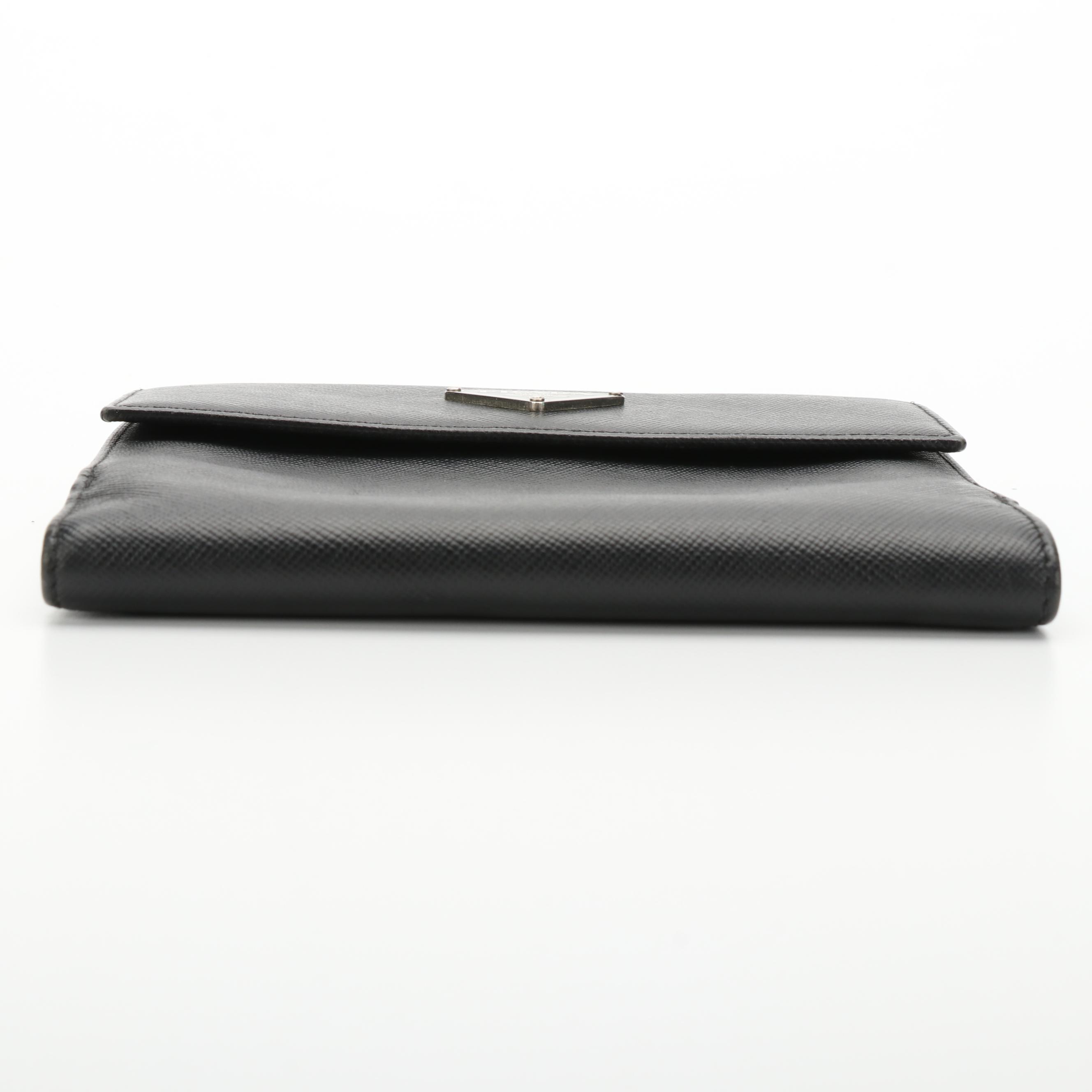 Prada Trifold Wallet in Black Saffiano Leather with Box