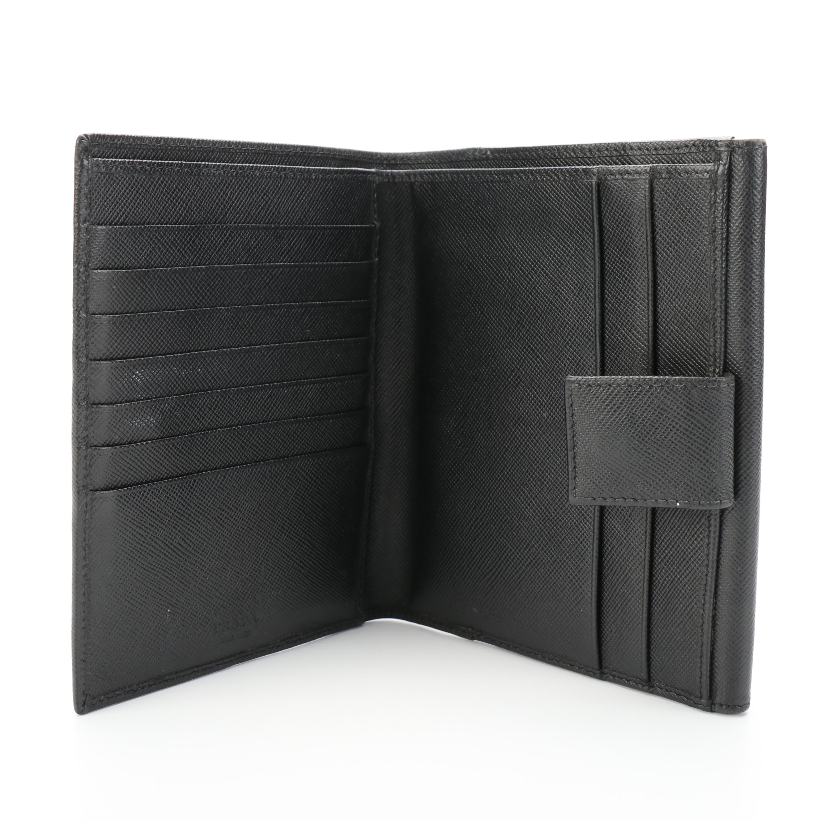 Prada Trifold Wallet in Black Saffiano Leather with Box