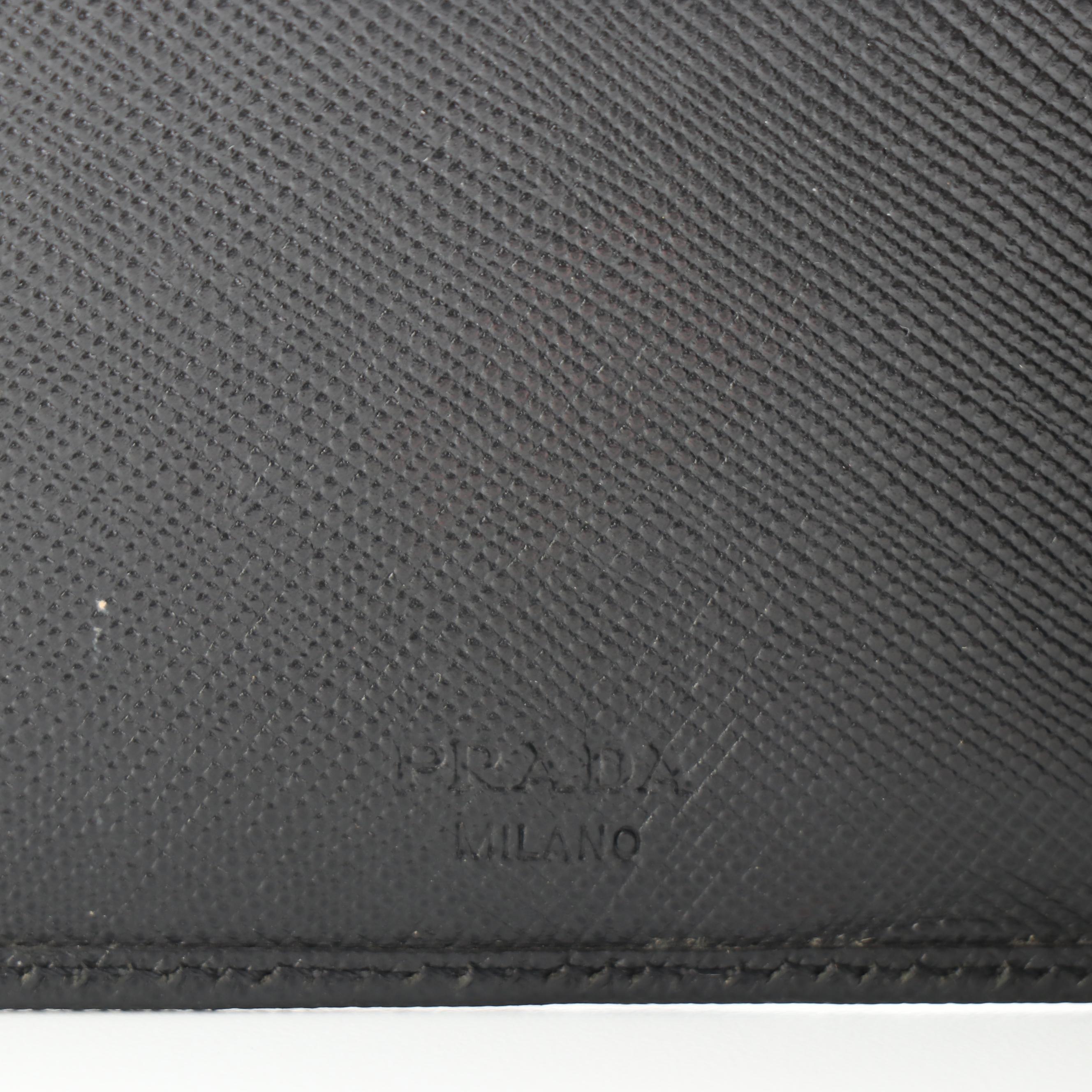 Prada Trifold Wallet in Black Saffiano Leather with Box