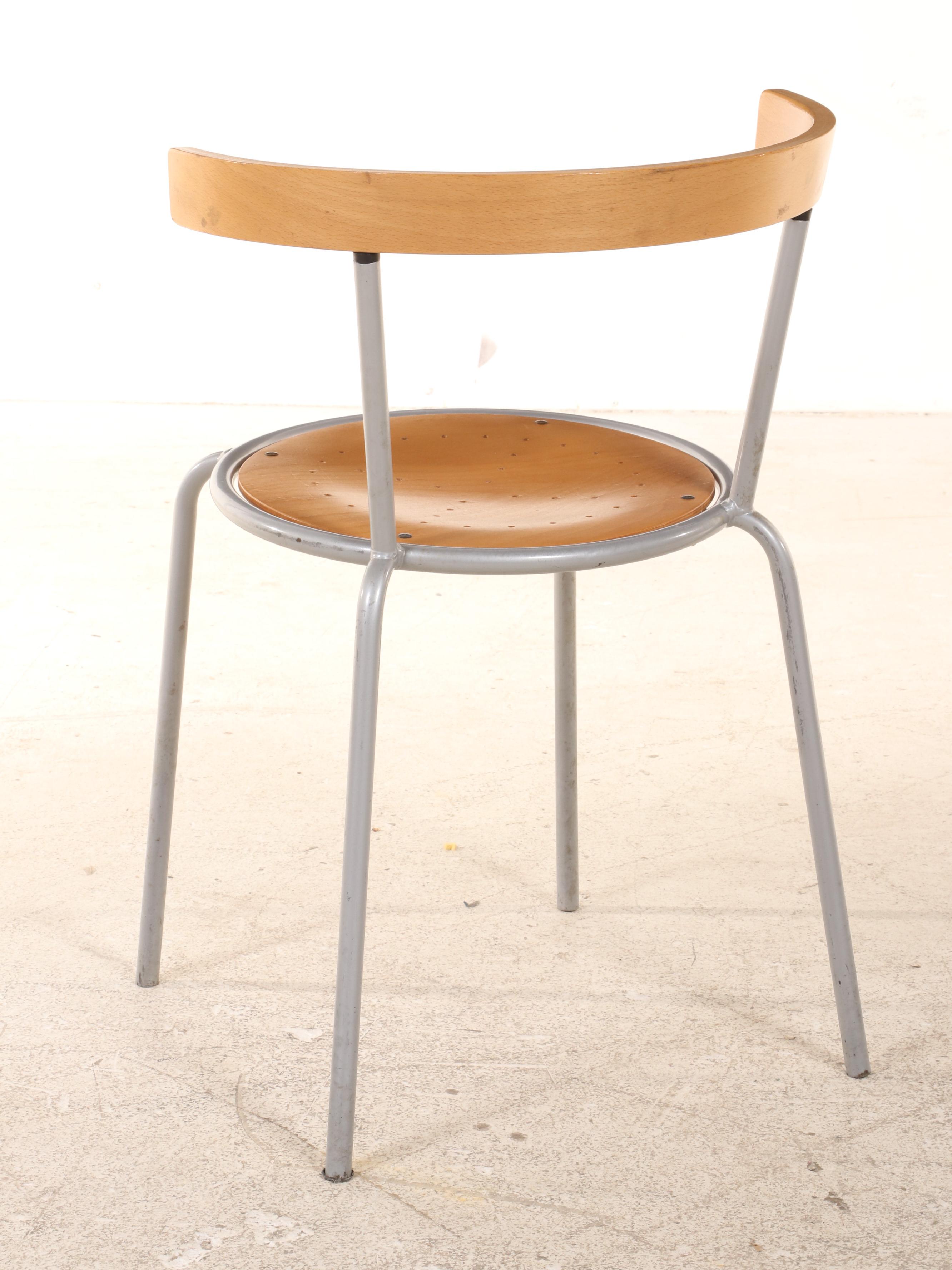 Thirteen IKEA "Korpo" Metal Framed Stack Chairs with Perforated Birch Seat