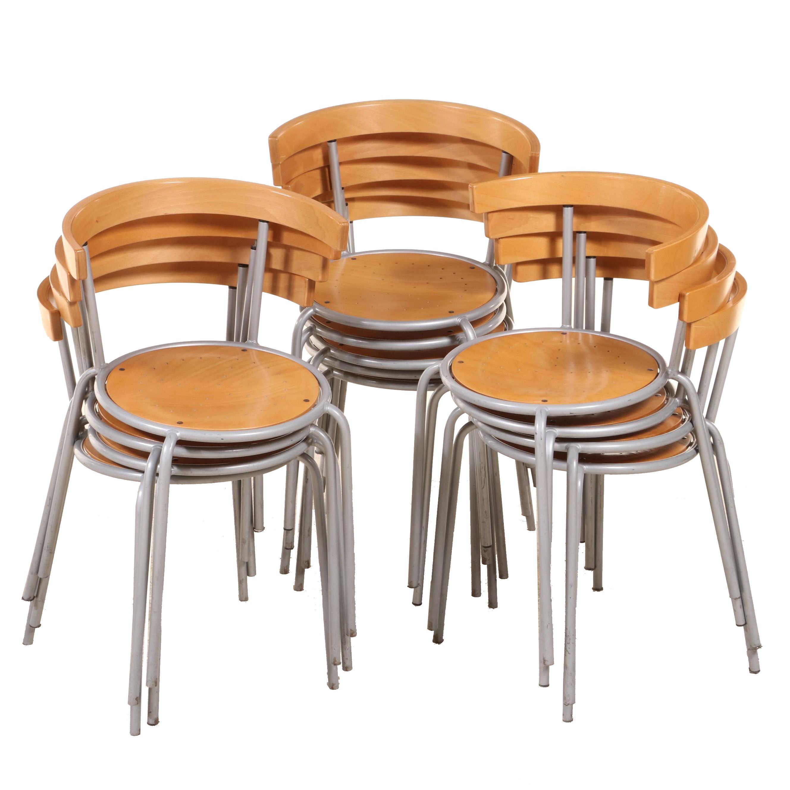 Thirteen IKEA "Korpo" Metal Framed Stack Chairs with Perforated Birch Seat