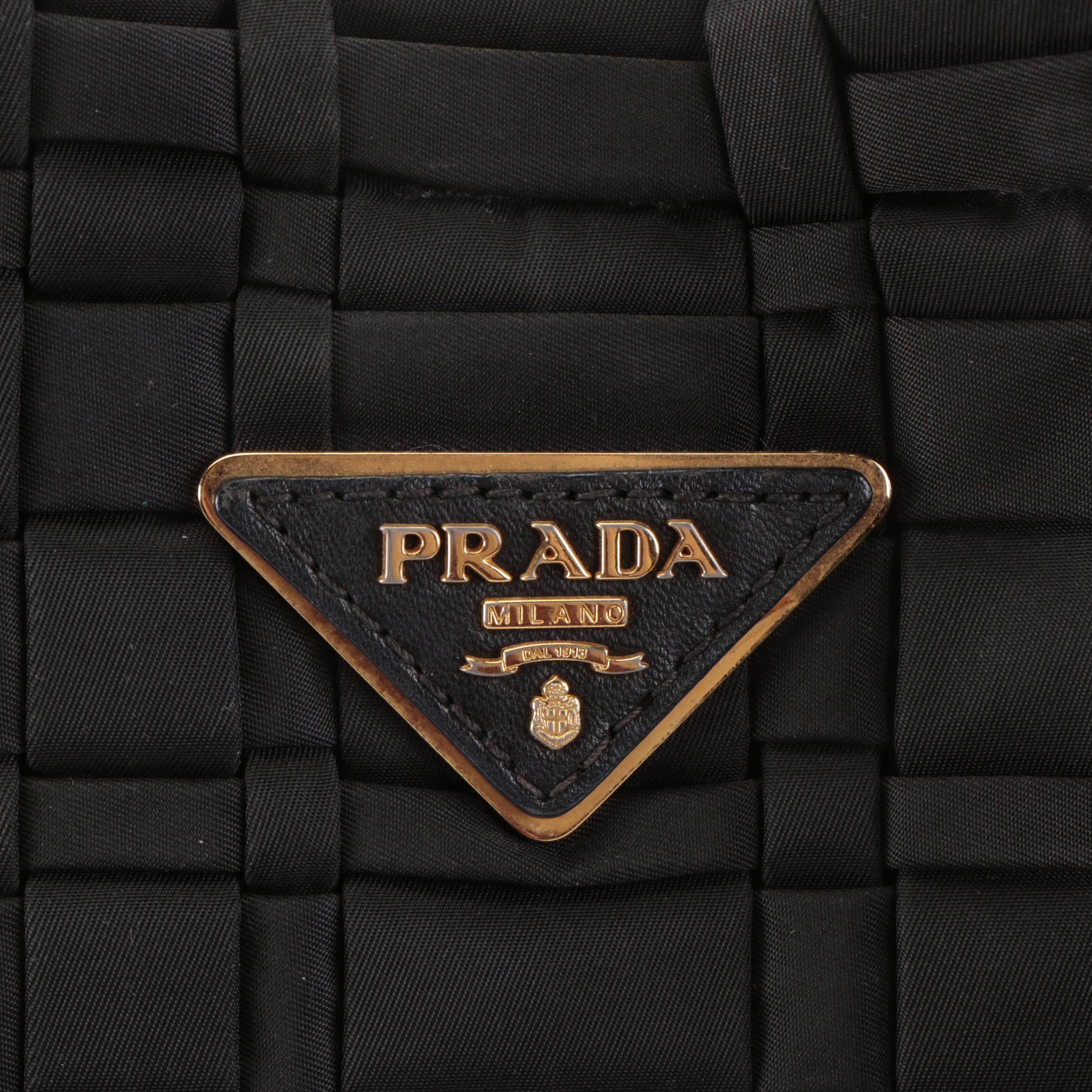 Prada Tote Bag in Black Woven Tessuto Nylon with Leather Trim