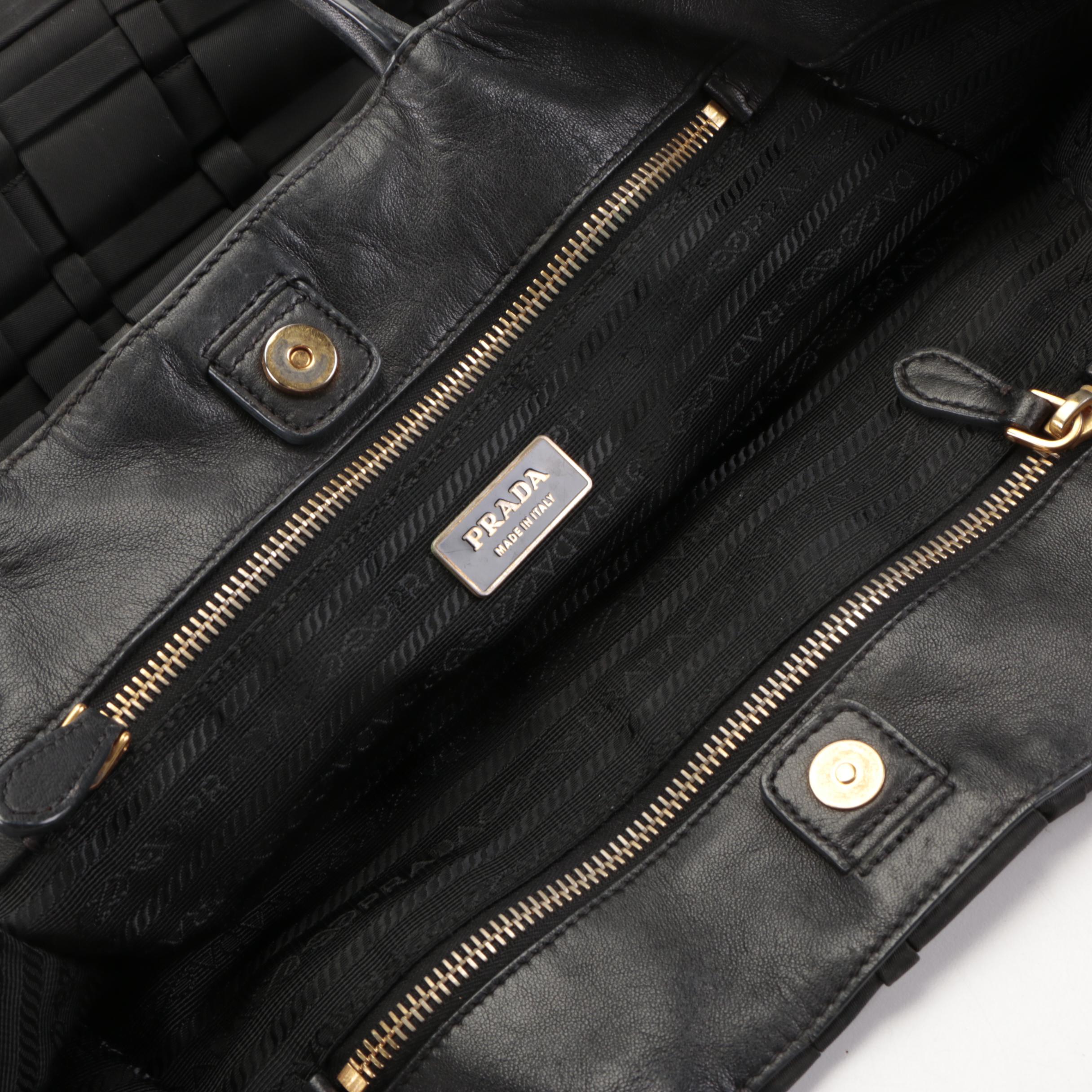 Prada Tote Bag in Black Woven Tessuto Nylon with Leather Trim