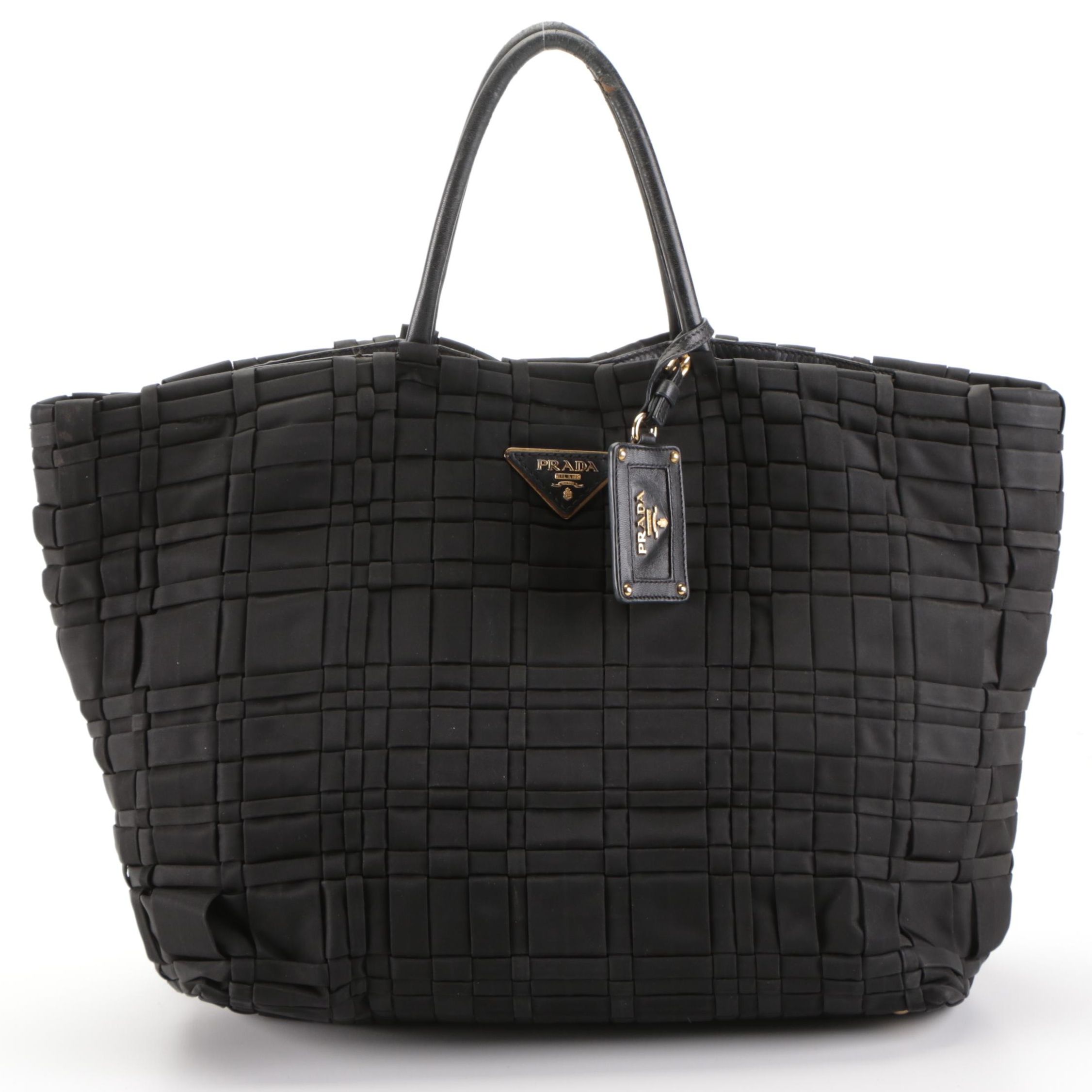 Prada Tote Bag in Black Woven Tessuto Nylon with Leather Trim