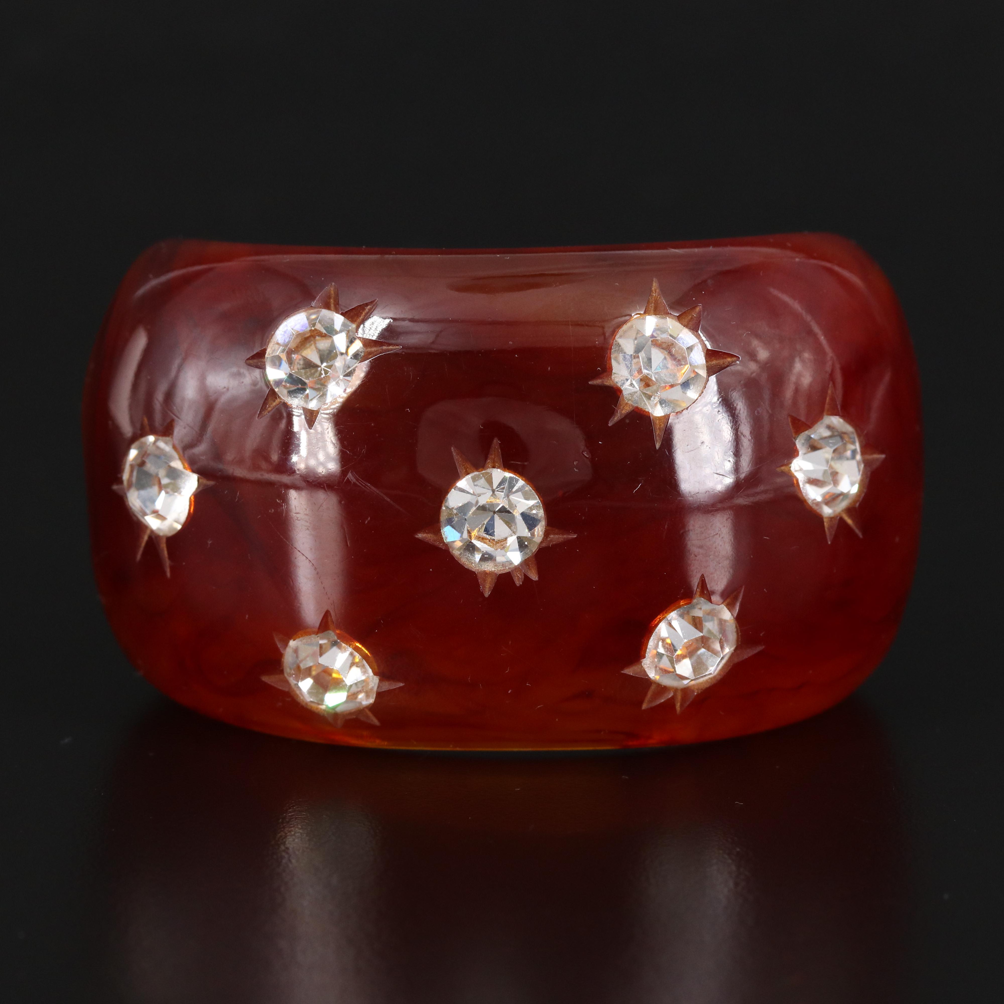 Vintage Bakelite and Rhinestone Cuff