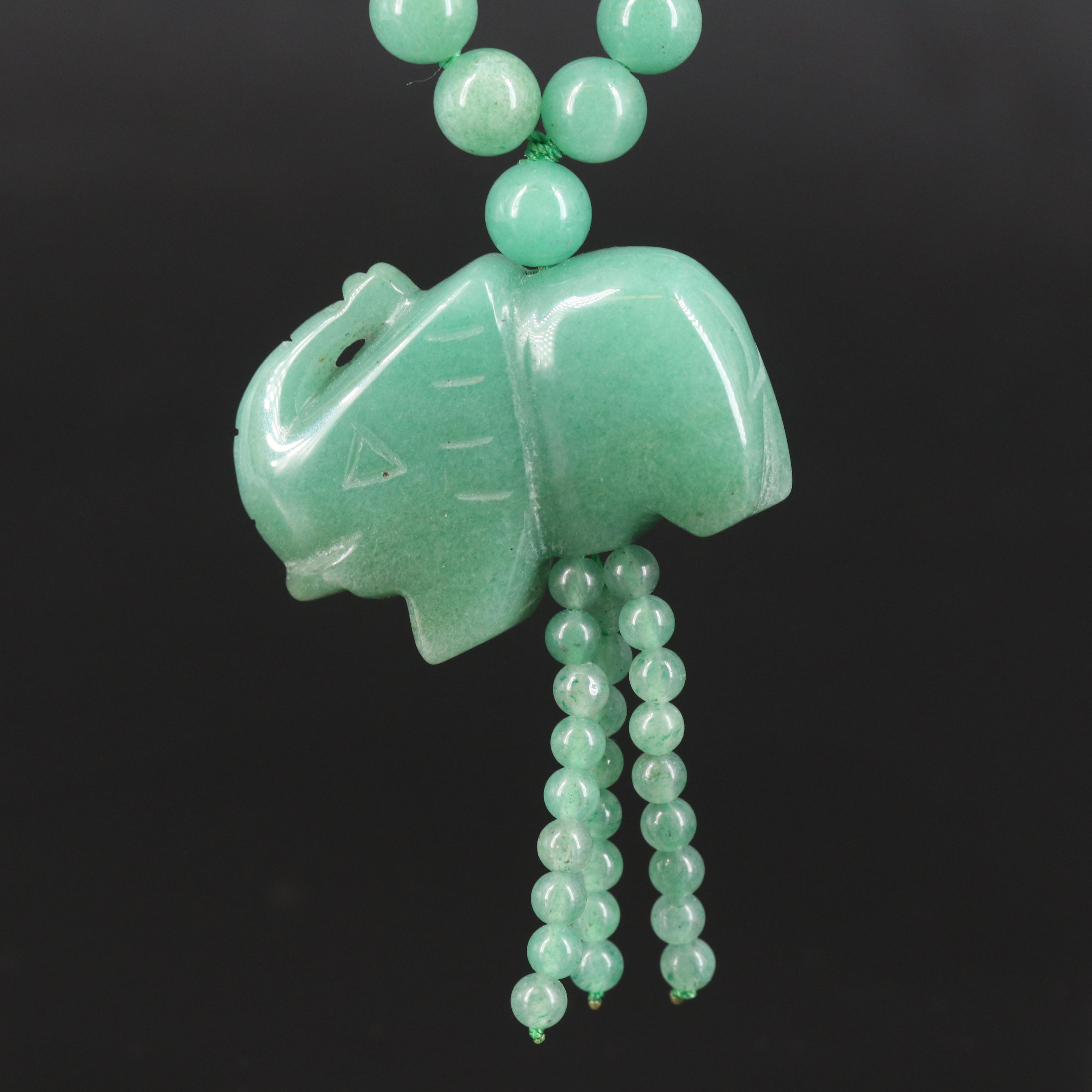 Carved Quartz Elephant Necklace