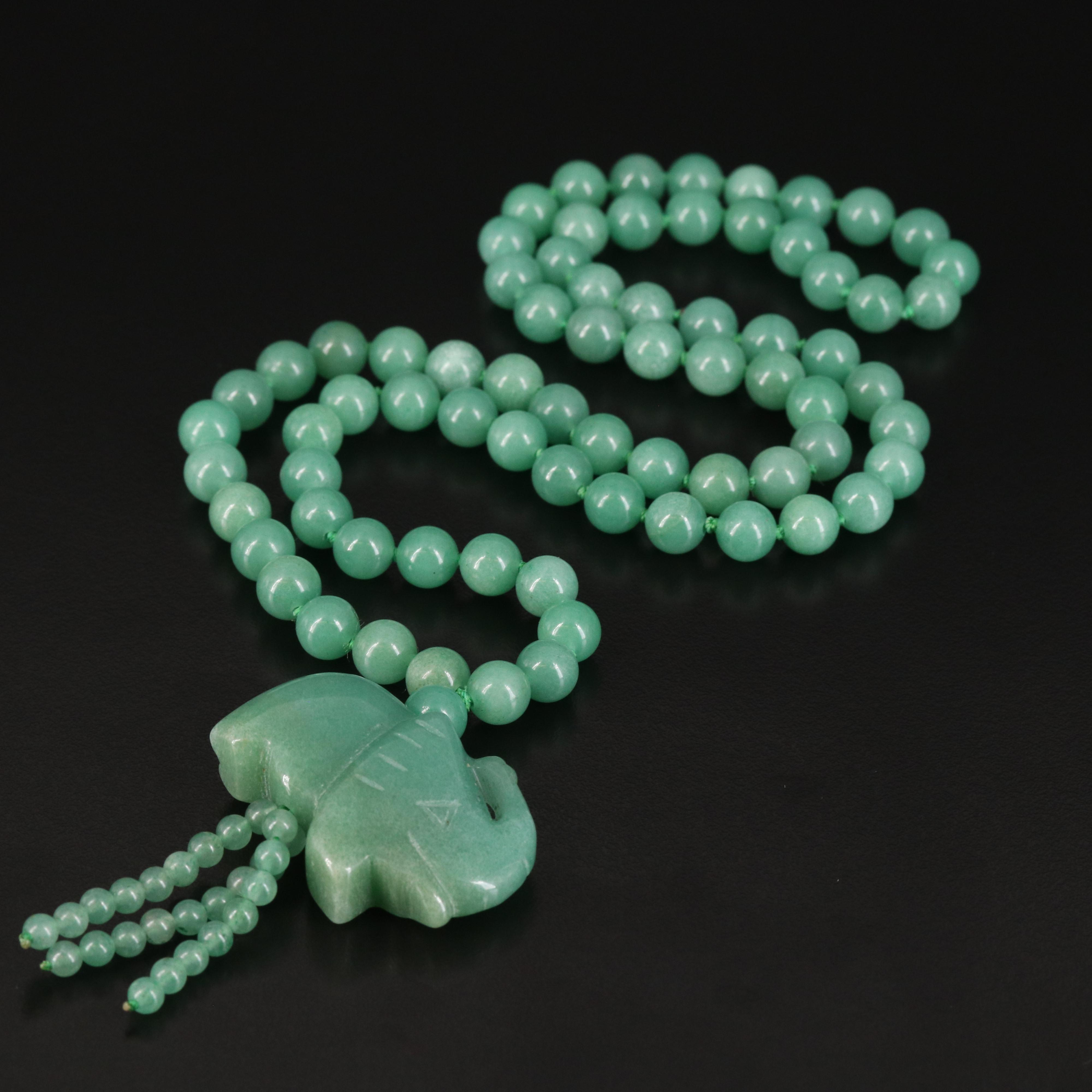 Carved Quartz Elephant Necklace