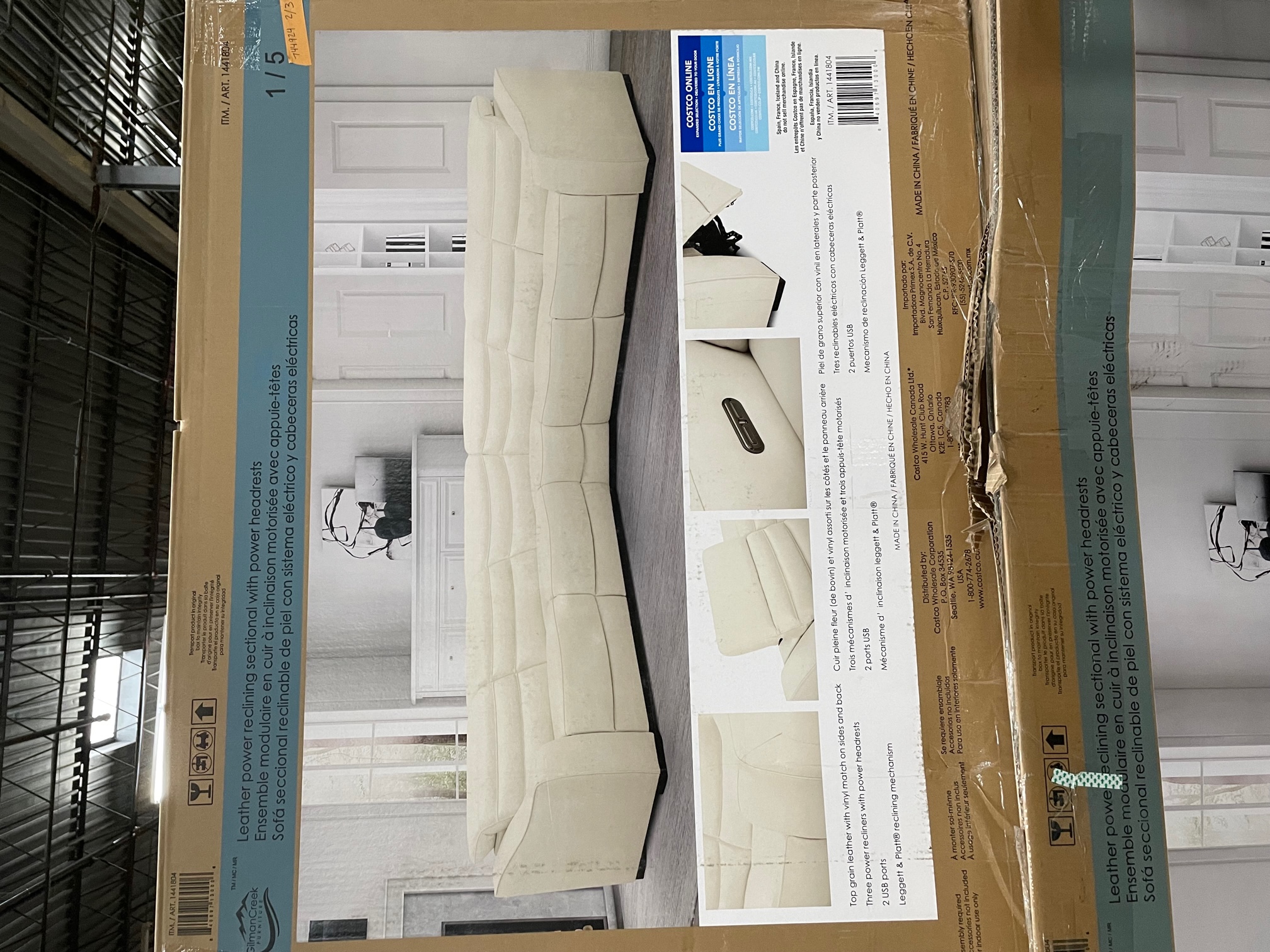 Gilman Creek Furniture "Morandi" Five-Piece Leather Power Reclining Sectional