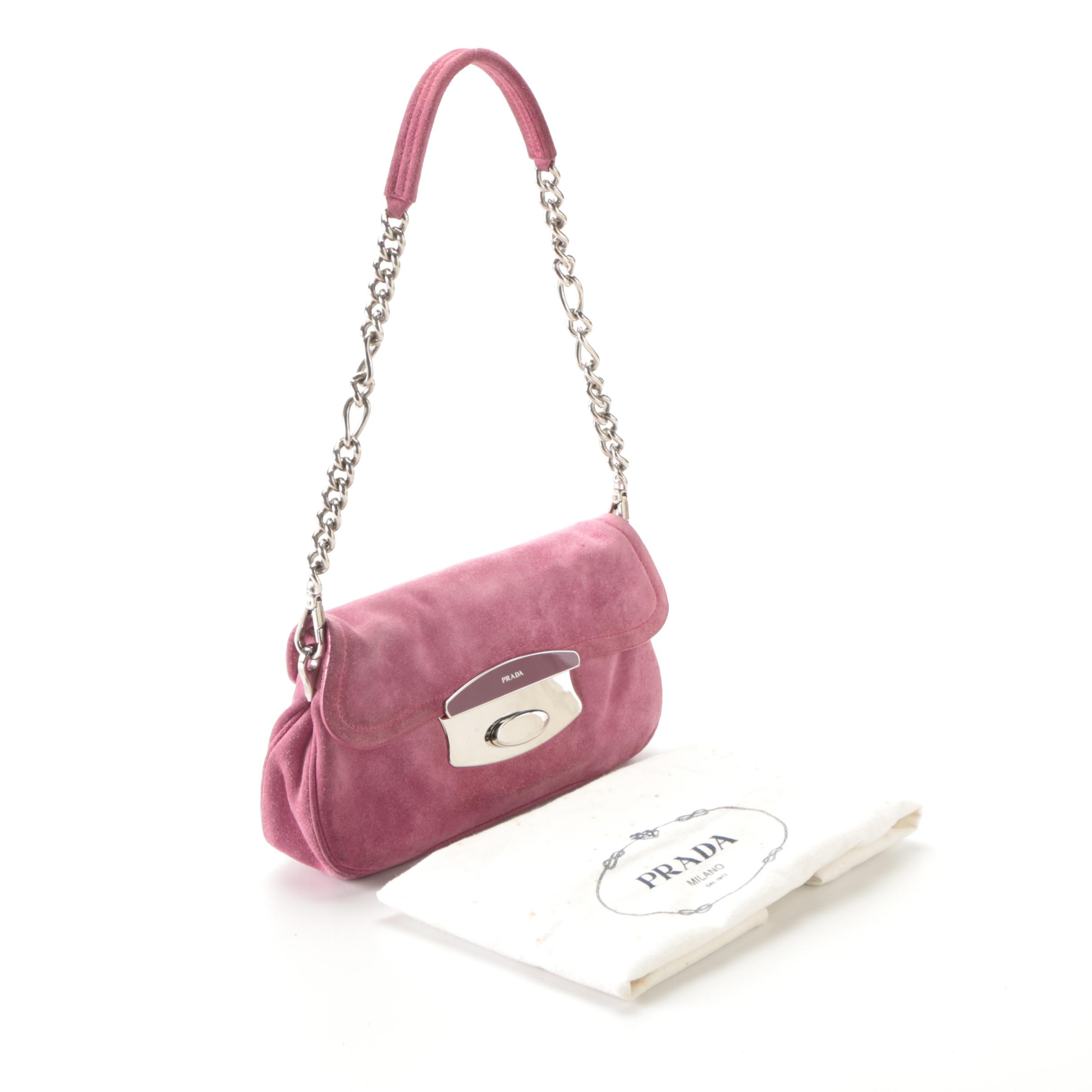 Prada Small Flap-Front Shoulder Bag in Pink Suede