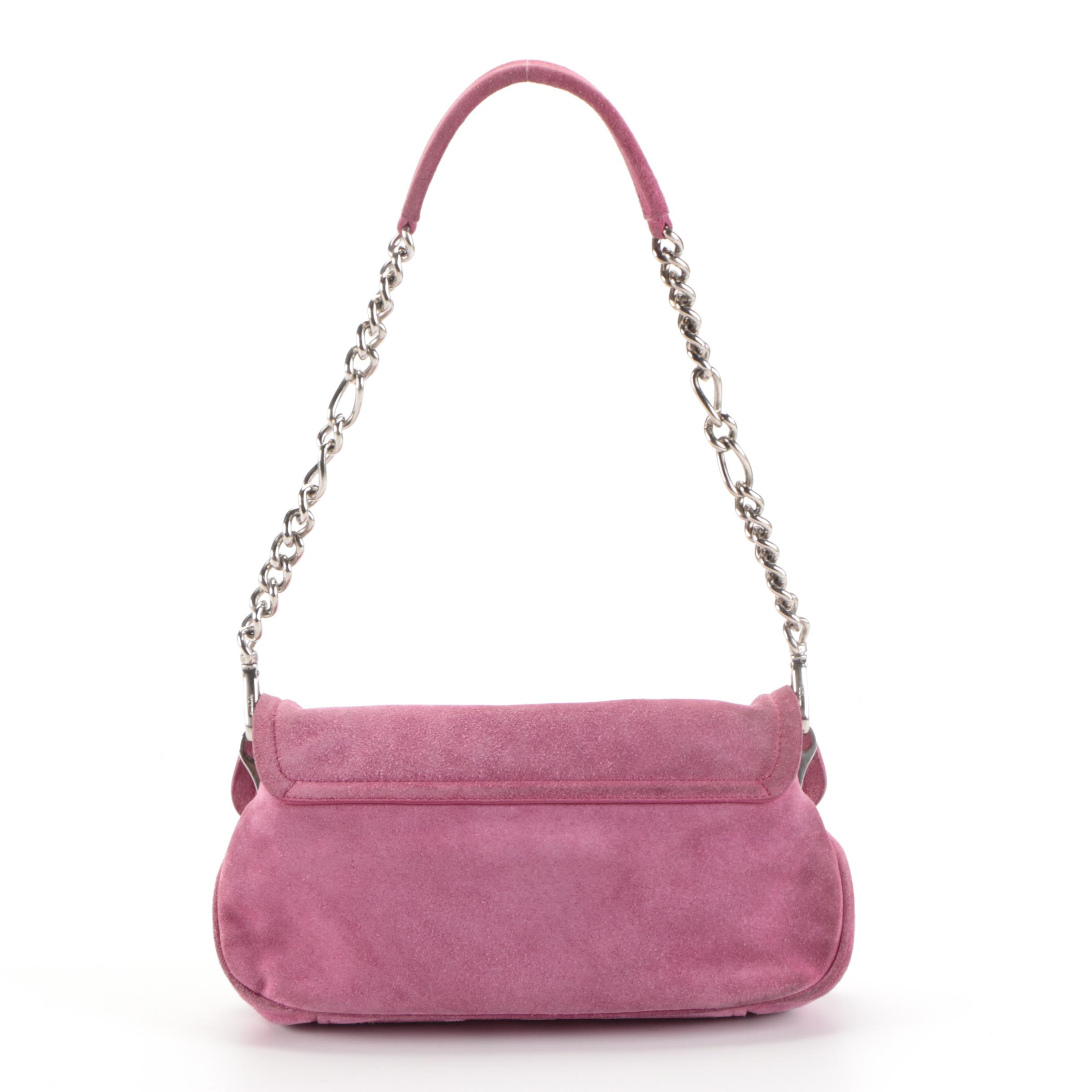 Prada Small Flap-Front Shoulder Bag in Pink Suede