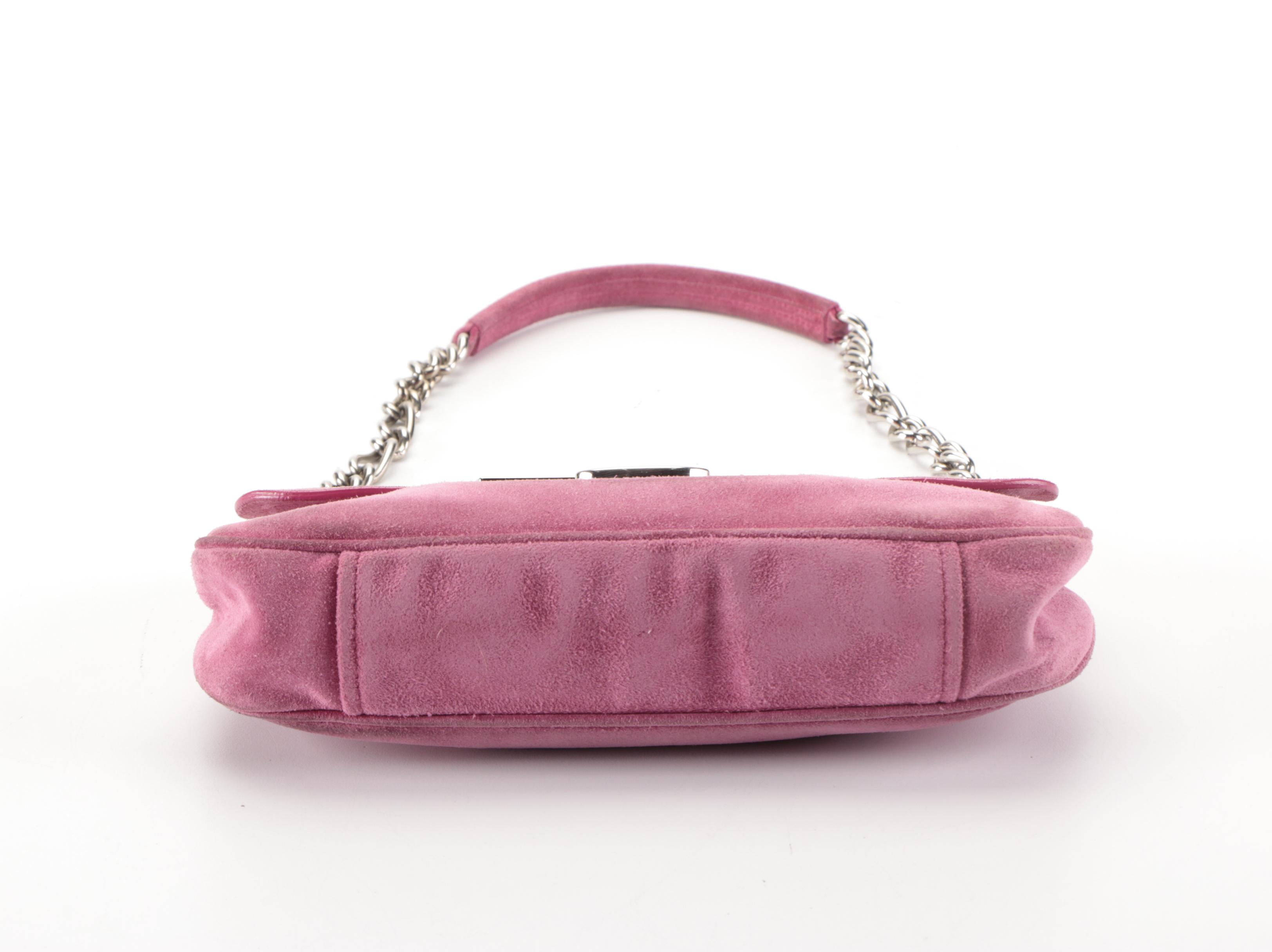 Prada Small Flap-Front Shoulder Bag in Pink Suede