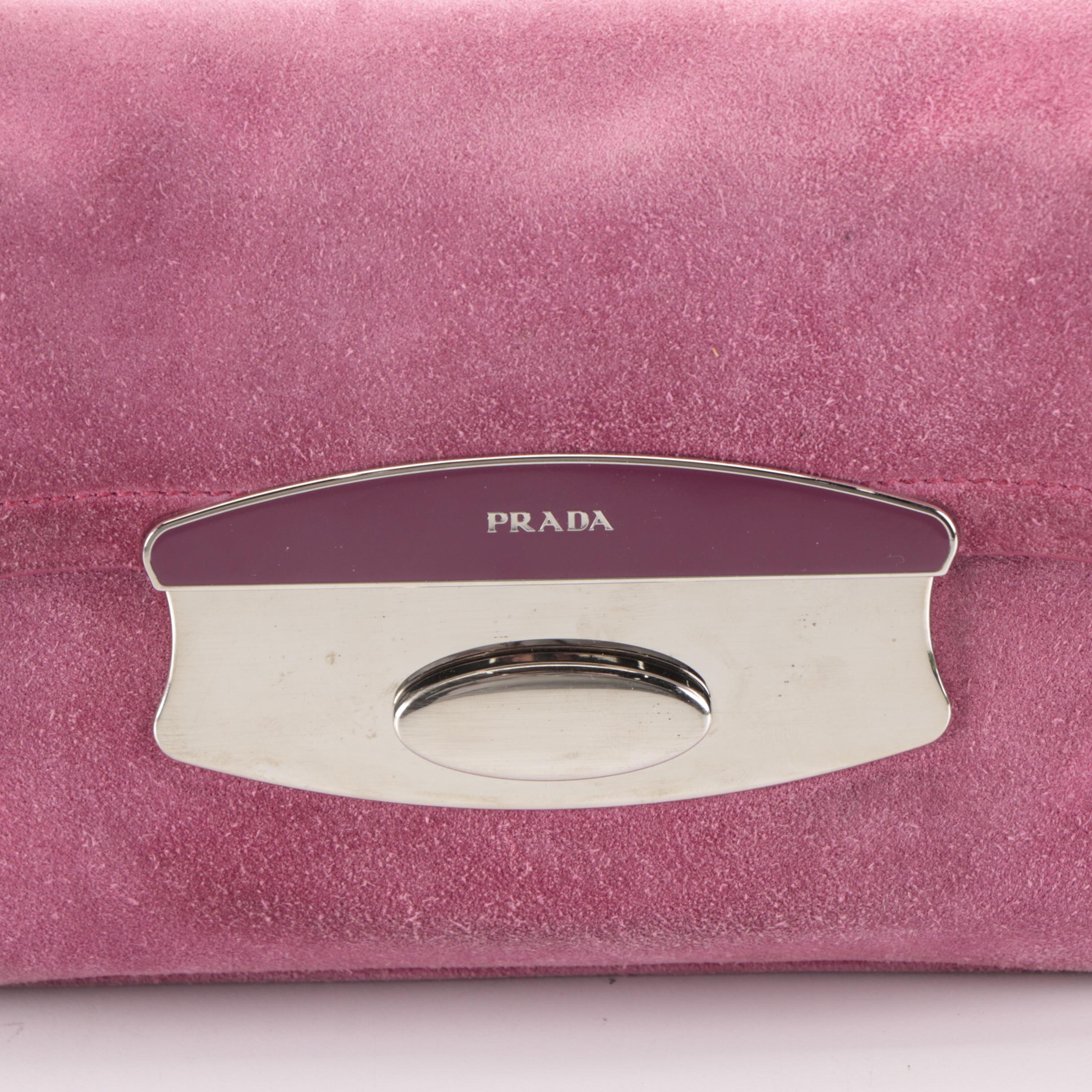 Prada Small Flap-Front Shoulder Bag in Pink Suede