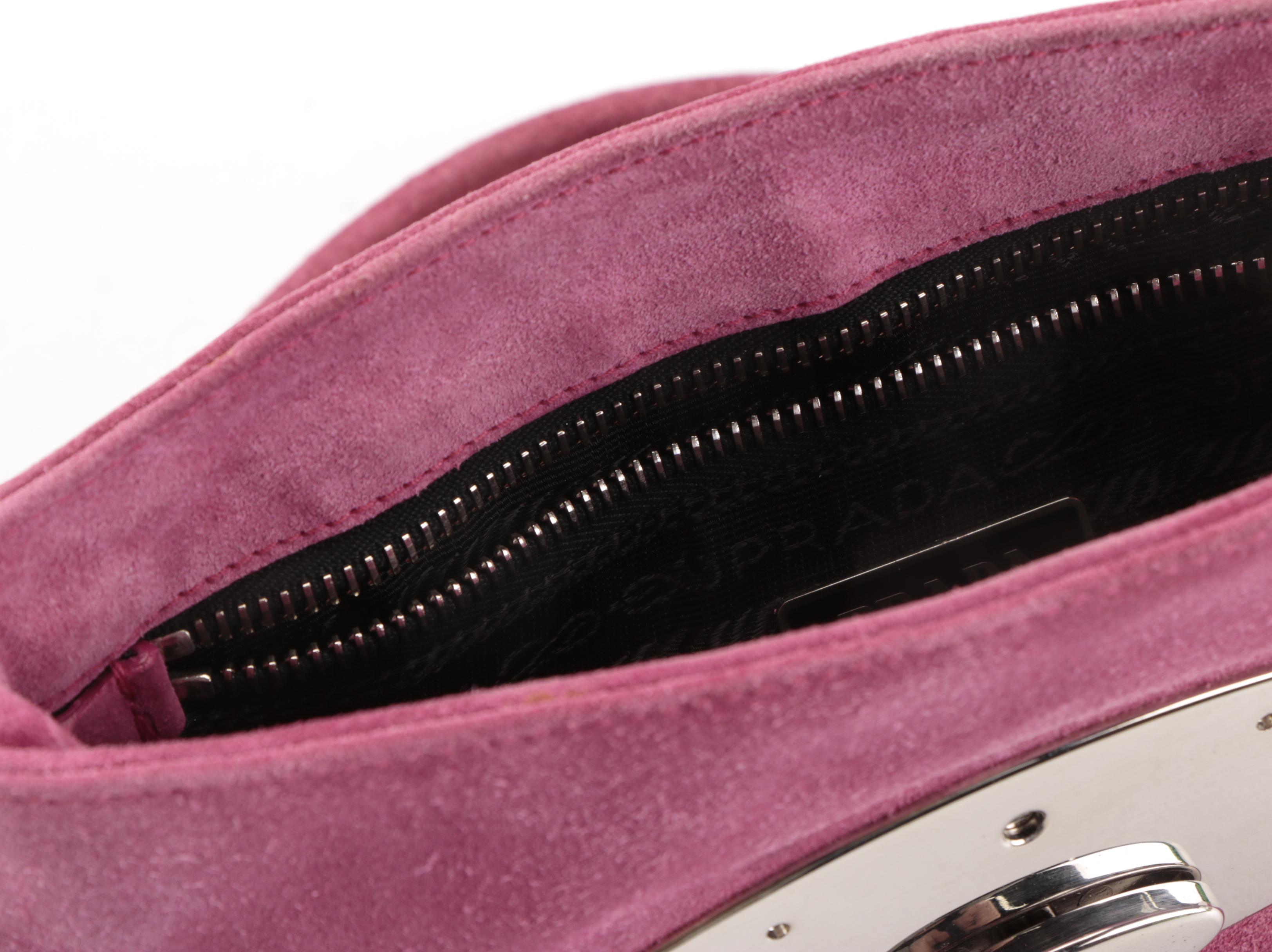 Prada Small Flap-Front Shoulder Bag in Pink Suede