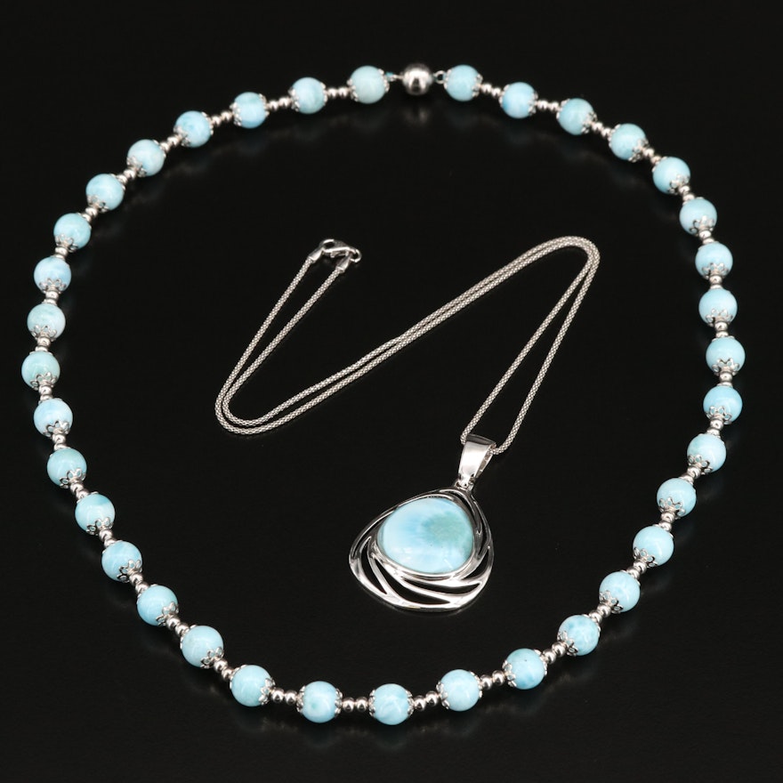 Sterling Larimar Pendant and Station Necklaces