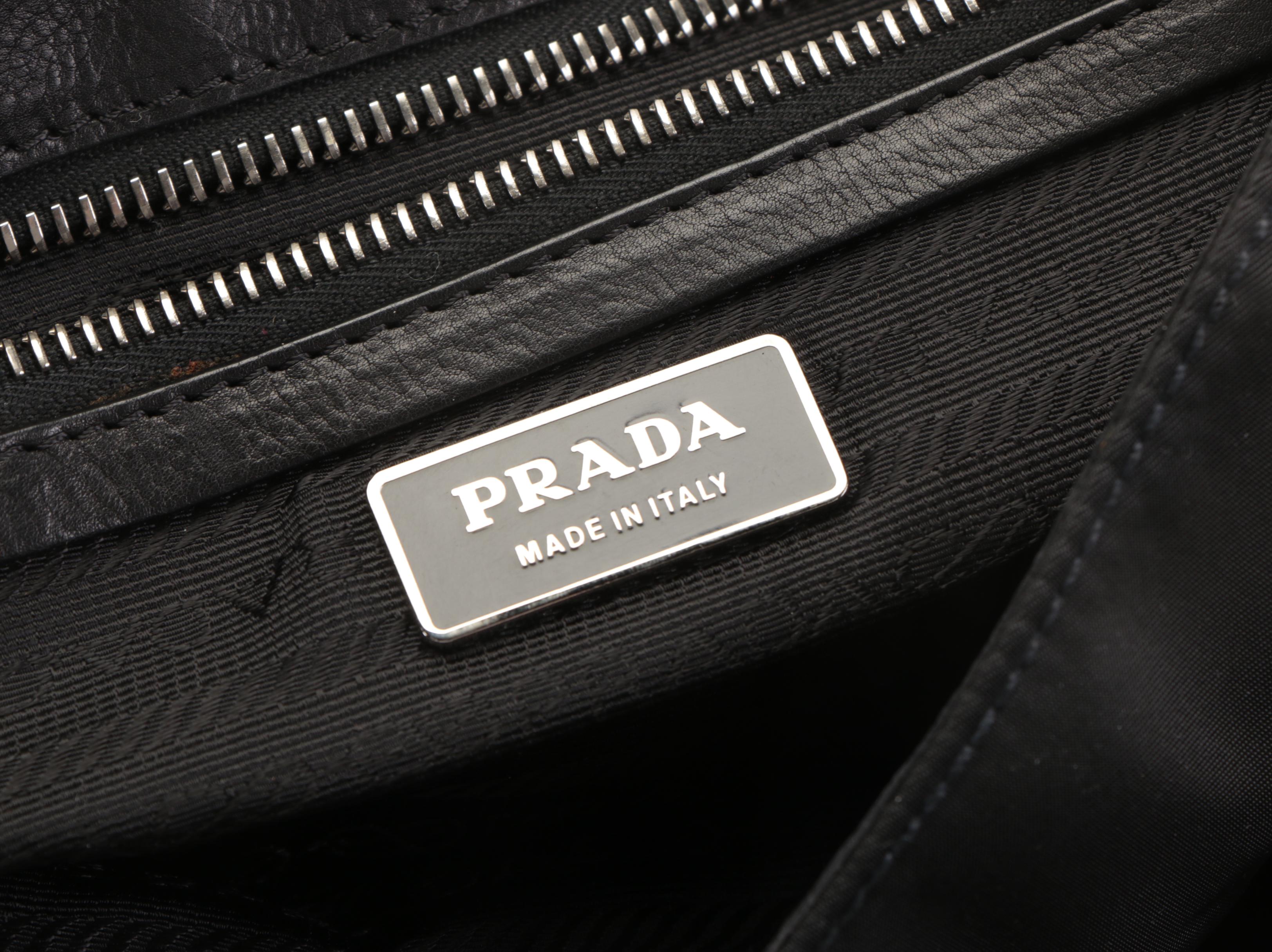 Prada Front-Flap Shoulder Bag in Black Tessuto Nylon and Leather