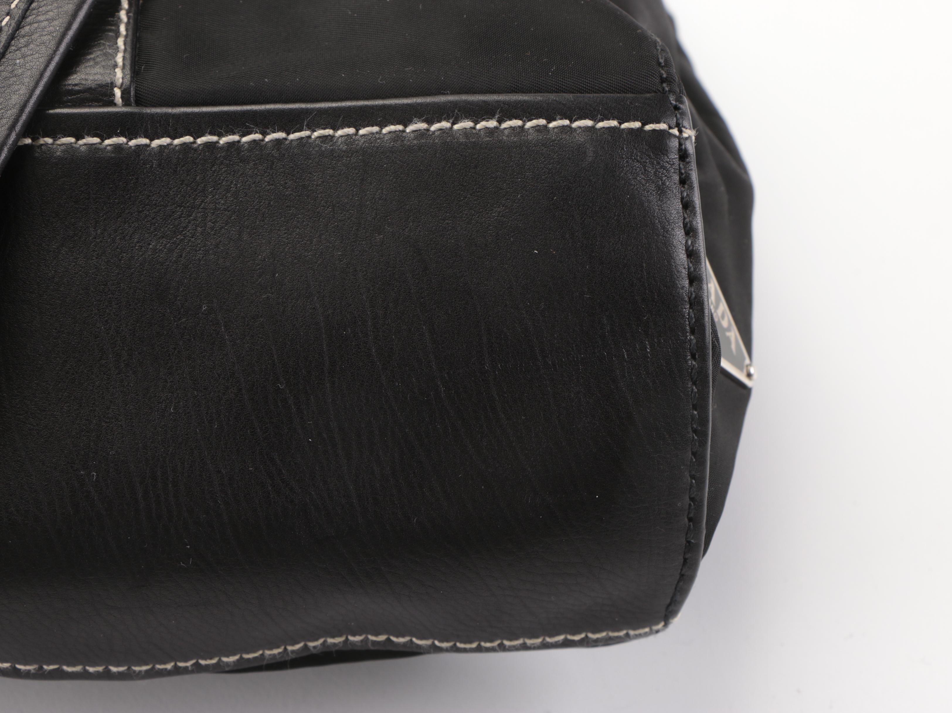 Prada Front-Flap Shoulder Bag in Black Tessuto Nylon and Leather