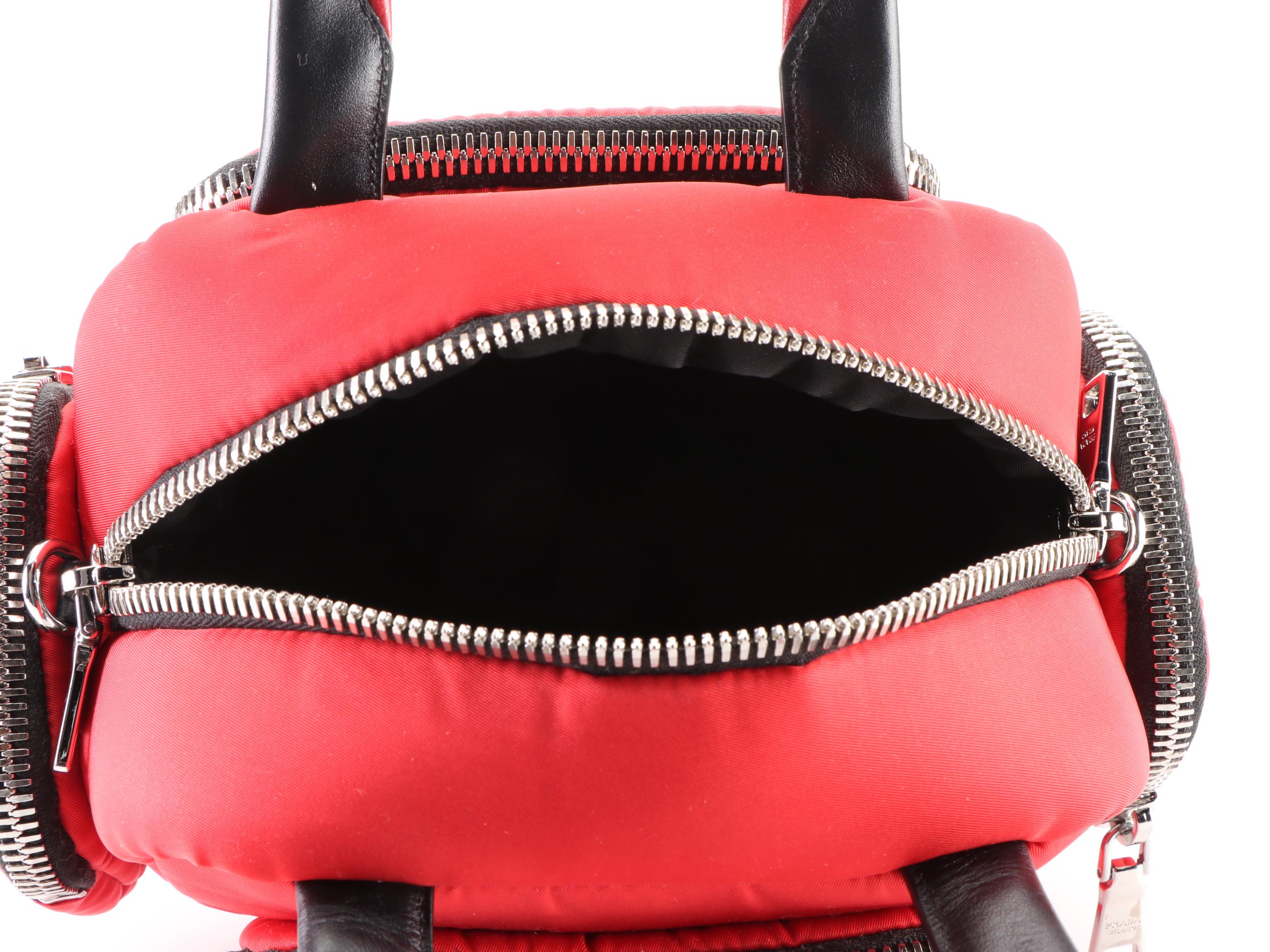 Prada Tessuto Nylon and Leather Zip Pocket Handbag in Red/Black