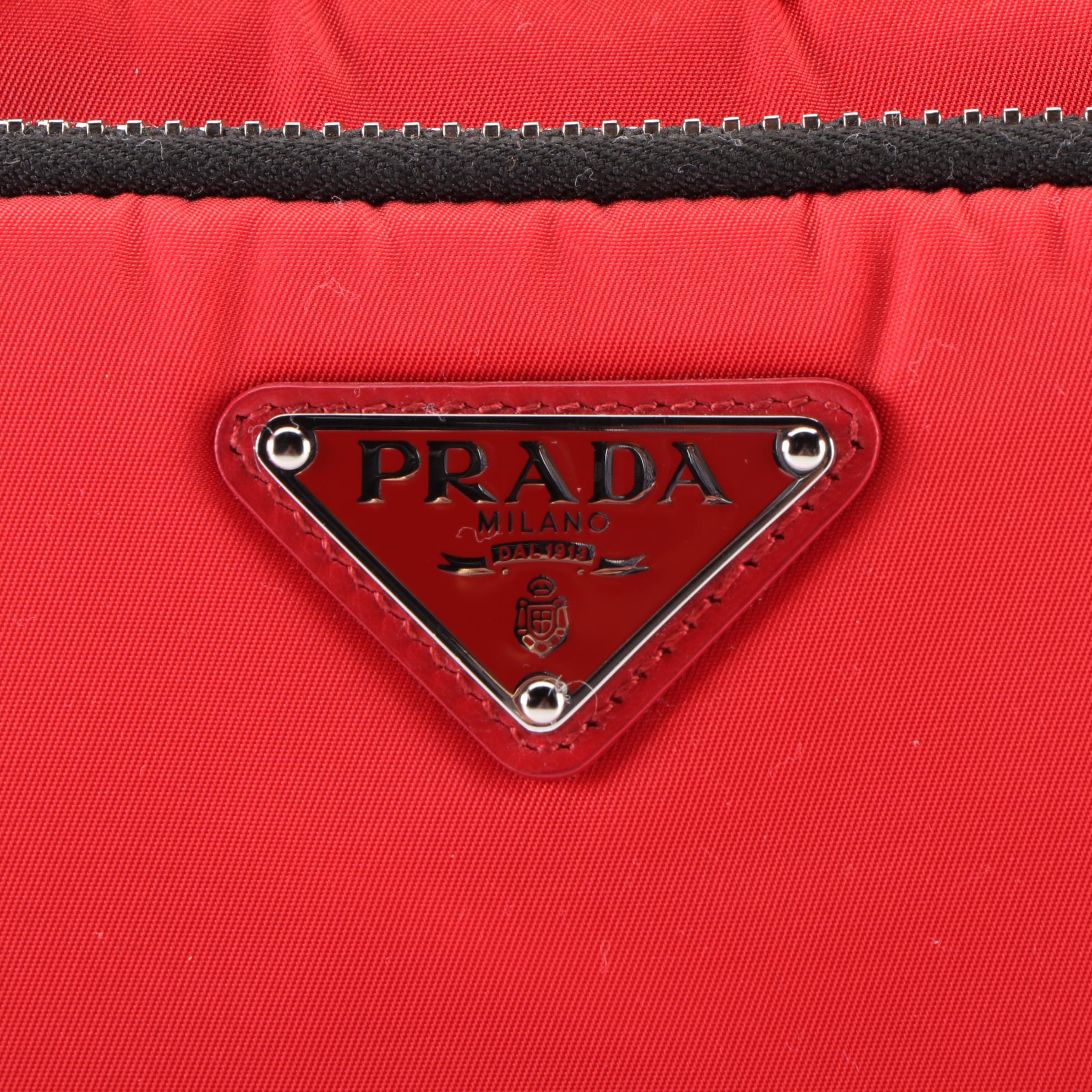 Prada Tessuto Nylon and Leather Zip Pocket Handbag in Red/Black