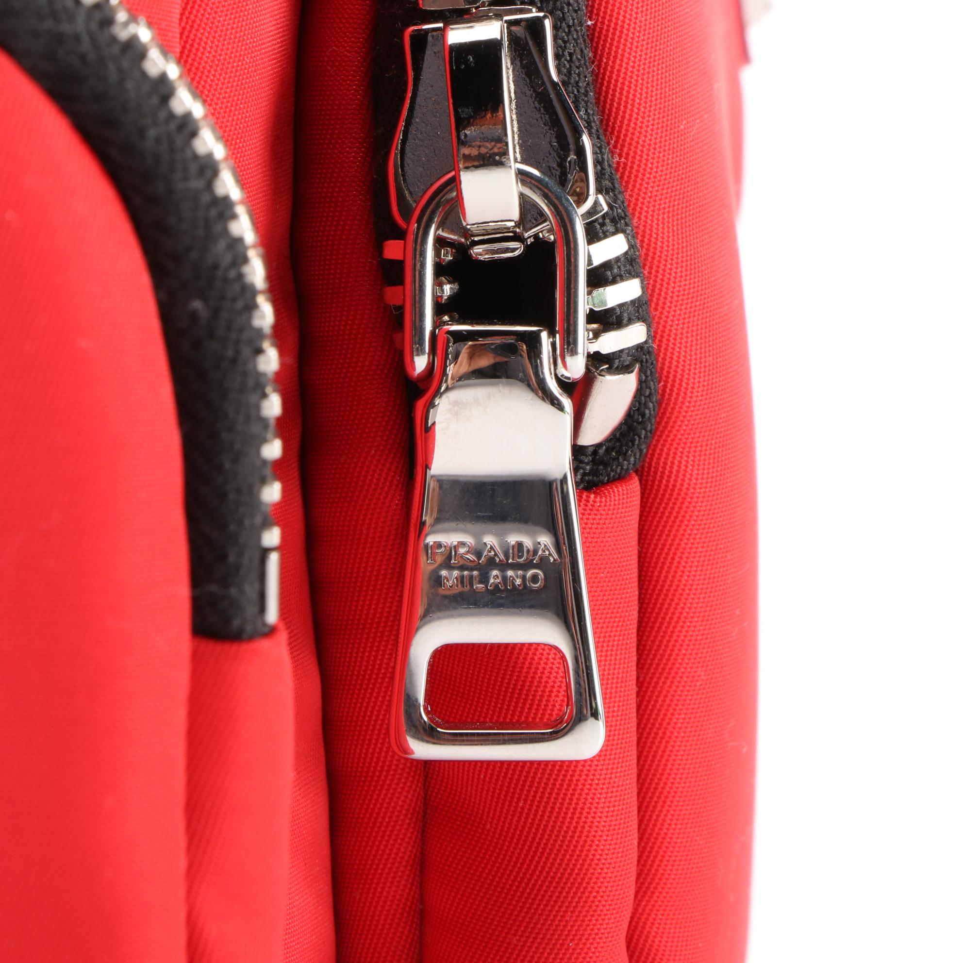 Prada Tessuto Nylon and Leather Zip Pocket Handbag in Red/Black