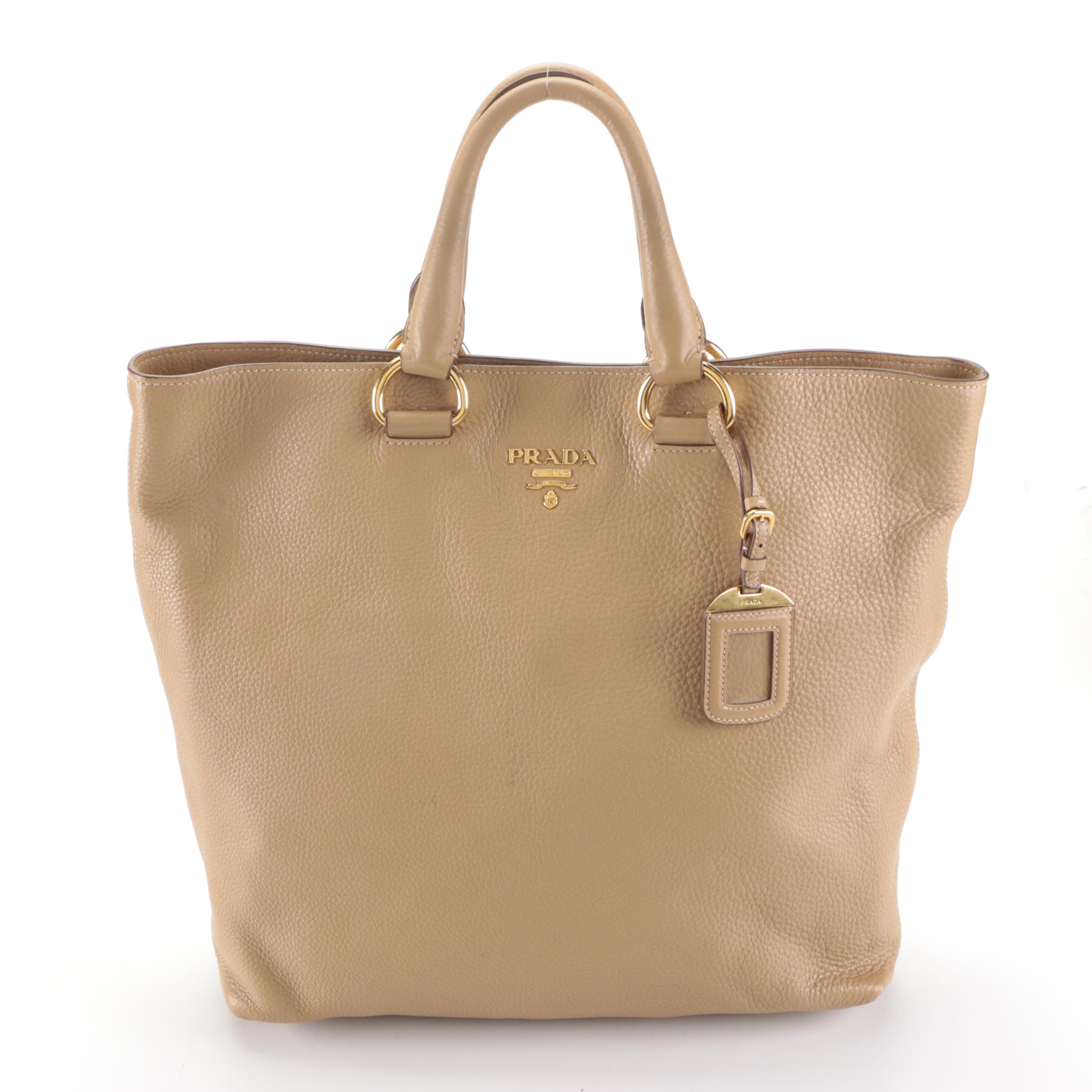 Prada Two-Way Tote Bag in Vitello Daino Grained Leather with Strap
